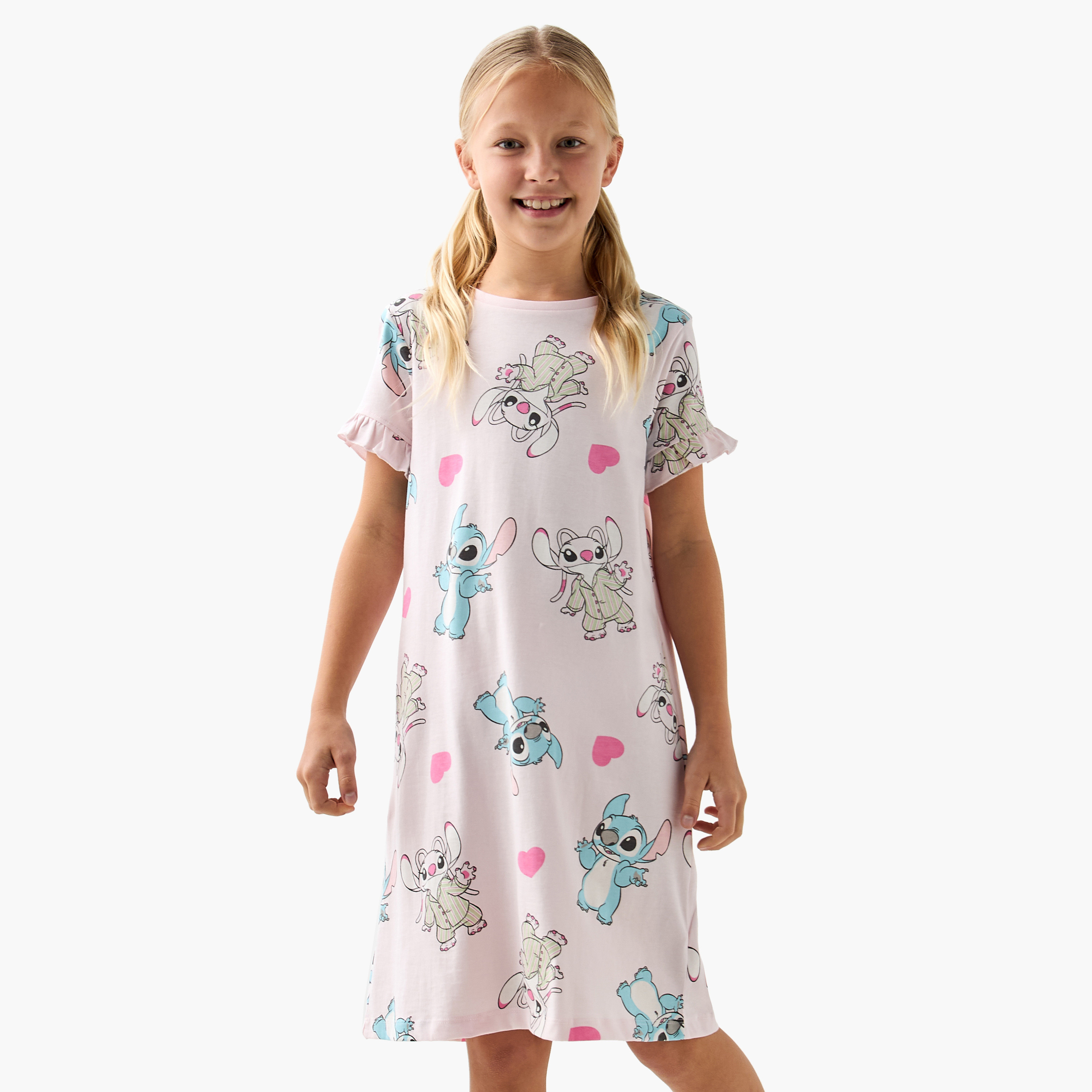 Disney Angel and Stitch Print Night Dress with Ruffle Detail - Set of 2-girls-clothing-nightwear-image-7