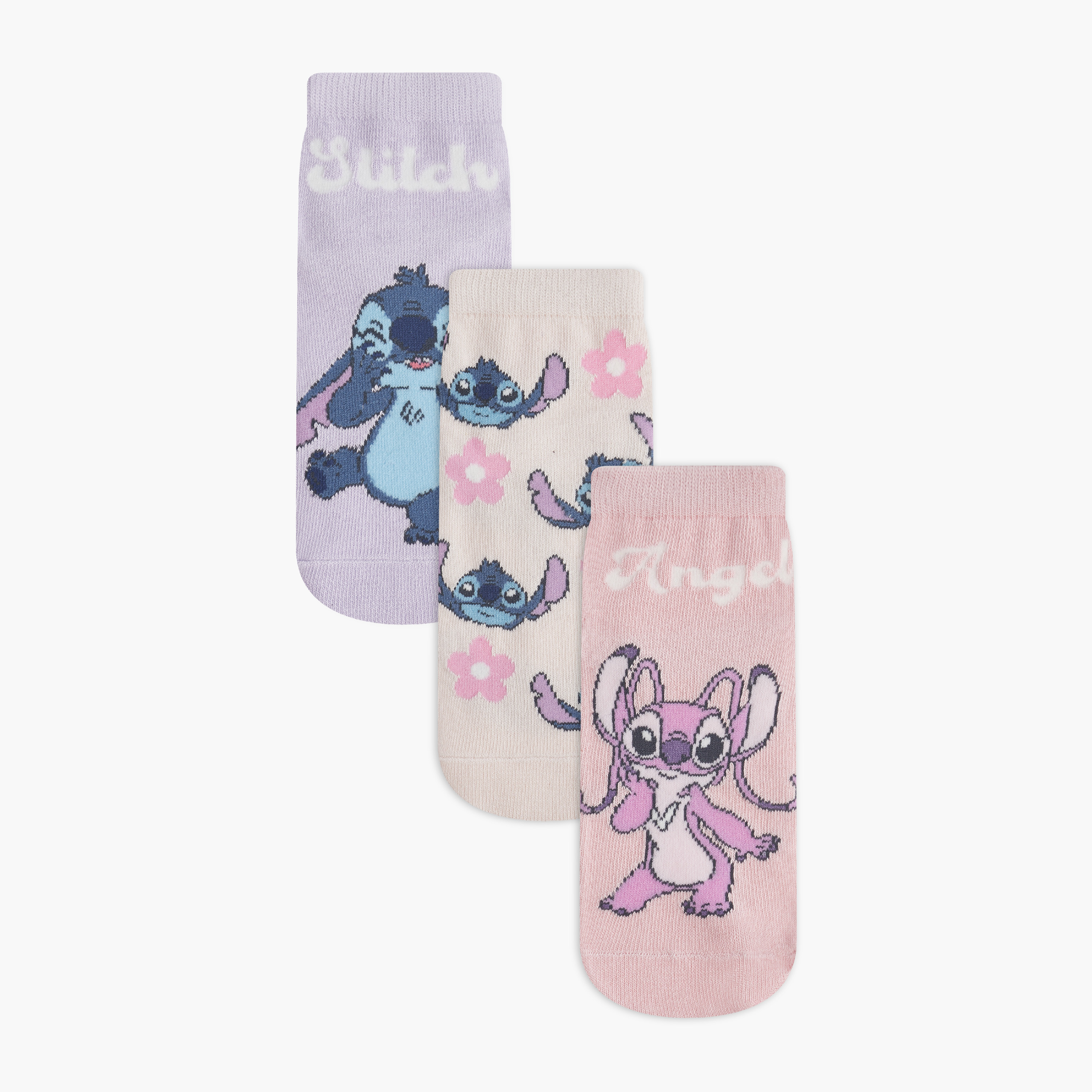 طقم جوارب بطول الكاحل 3 أزواج بطبعات ستيتش آند أنجل من ديزني-girls-accessories-socks-image-1