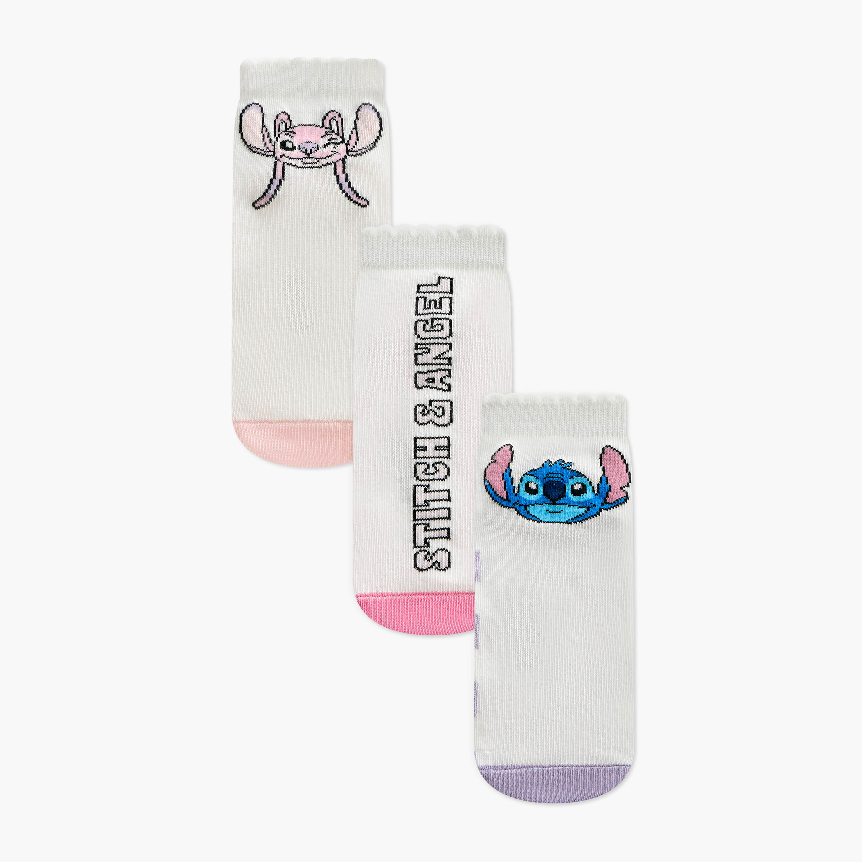 Disney Stitch and Angel Print Ankle Length Socks - Set of 3-girls-accessories-socks-image-1