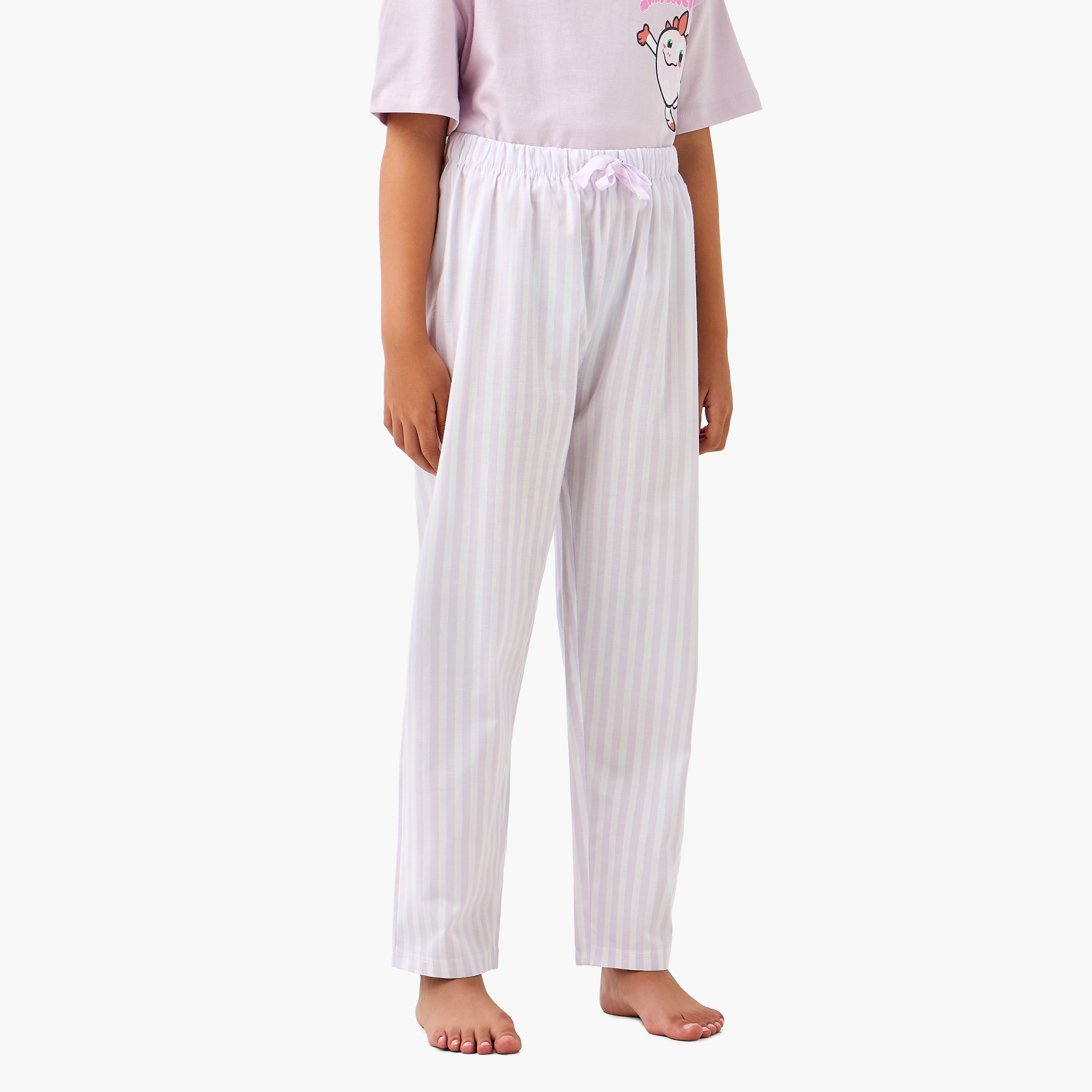 Printed T-shirt and Striped Pyjama Set-girls-clothing-nightwear-image-3