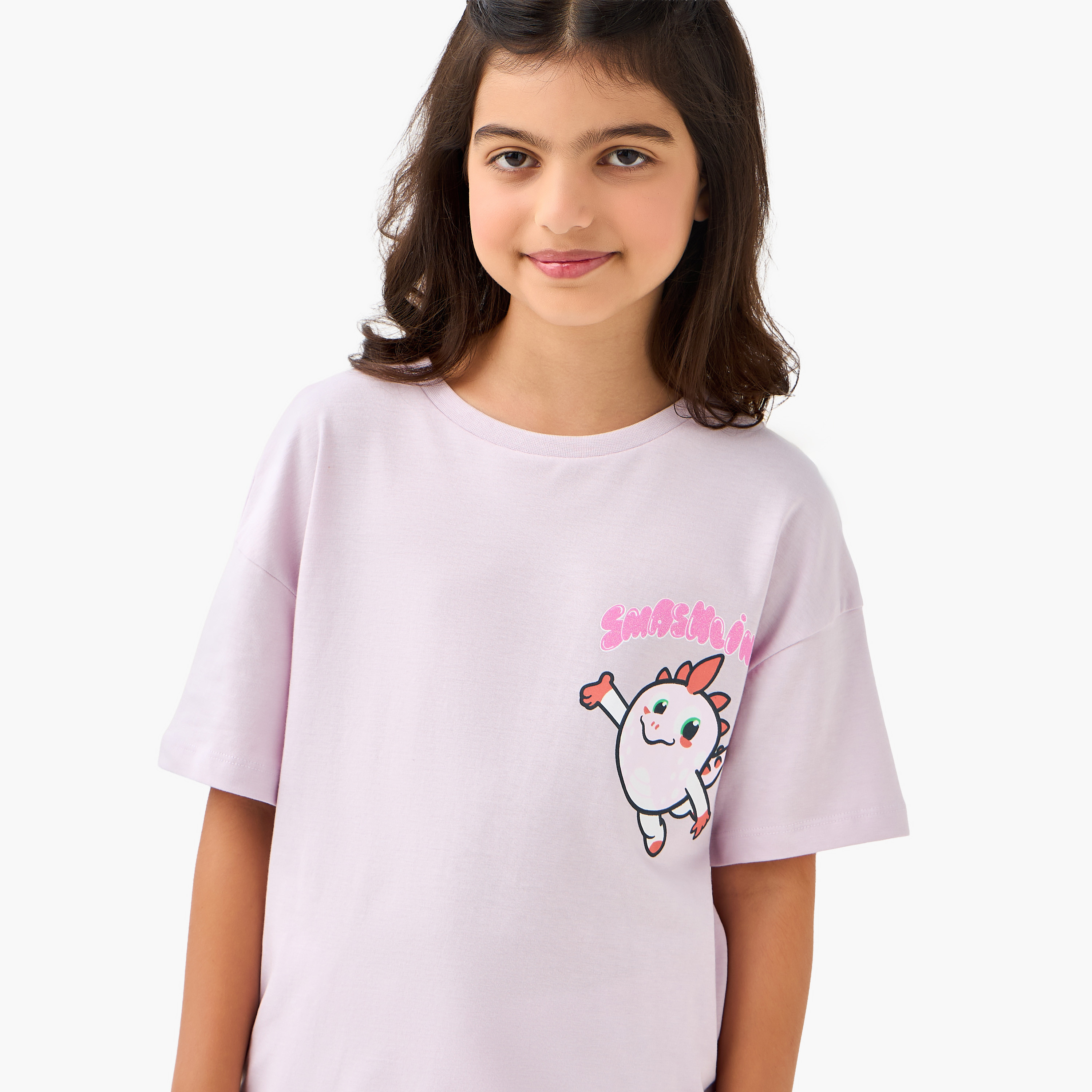 Printed T-shirt and Striped Pyjama Set-girls-clothing-nightwear-image-5