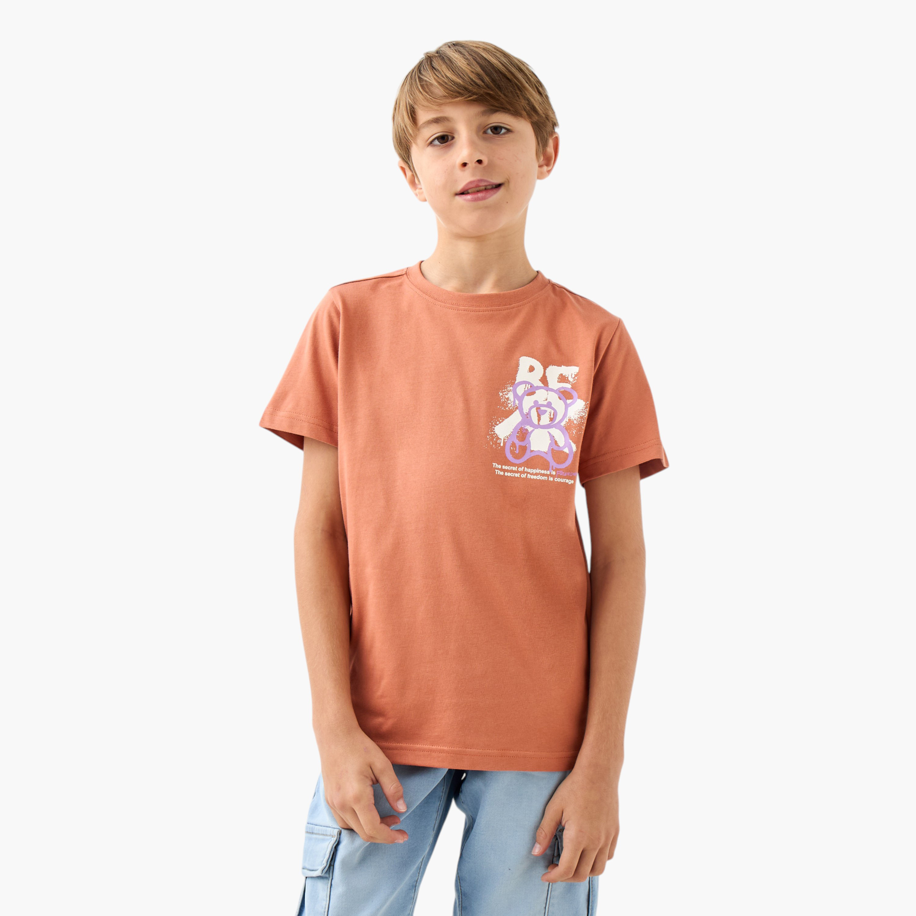 Juniors Graphic Print Crew Neck T-shirt with Short Sleeves-boys-clothing-tshirtsandpolos-image-1
