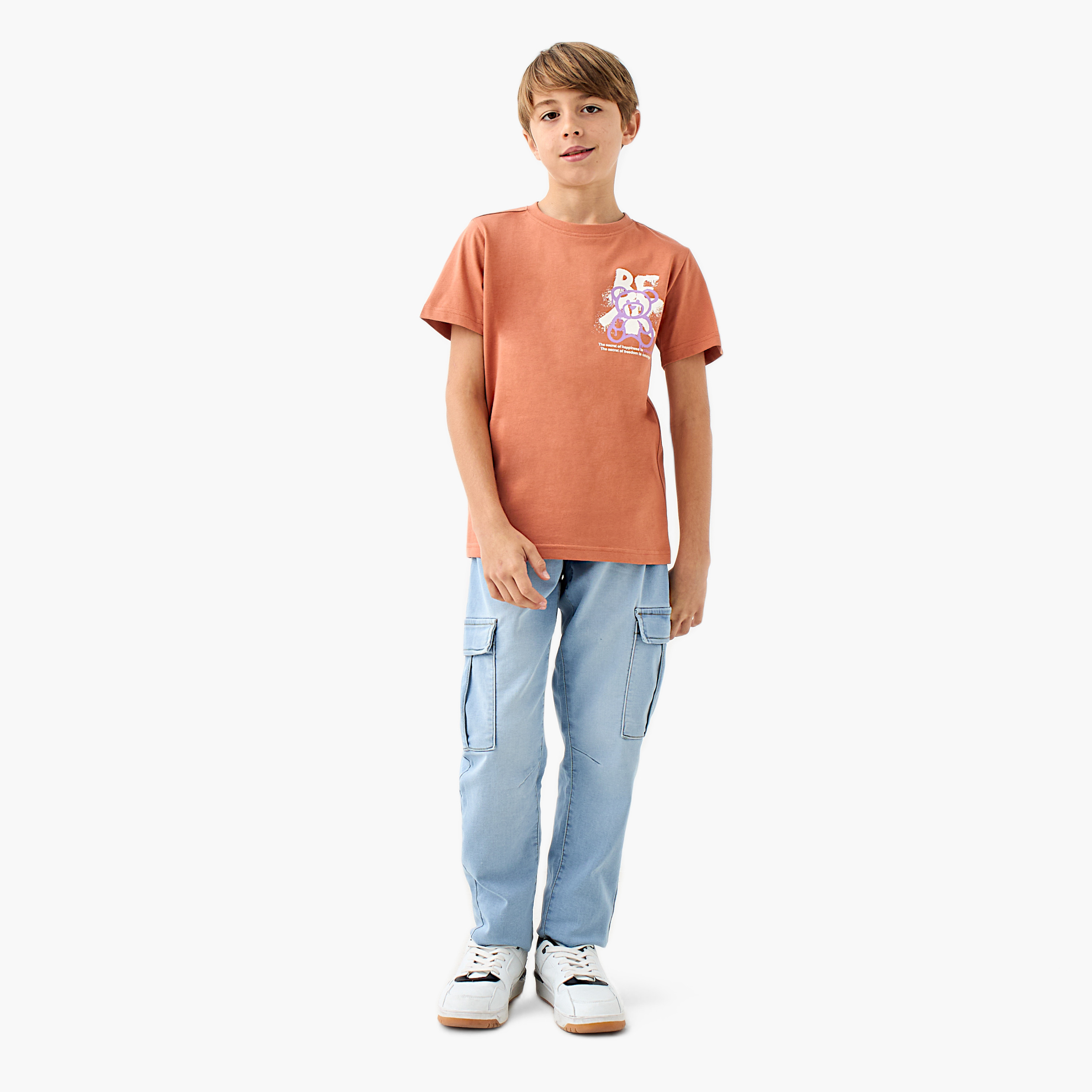 Juniors Graphic Print Crew Neck T-shirt with Short Sleeves-boys-clothing-tshirtsandpolos-image-2