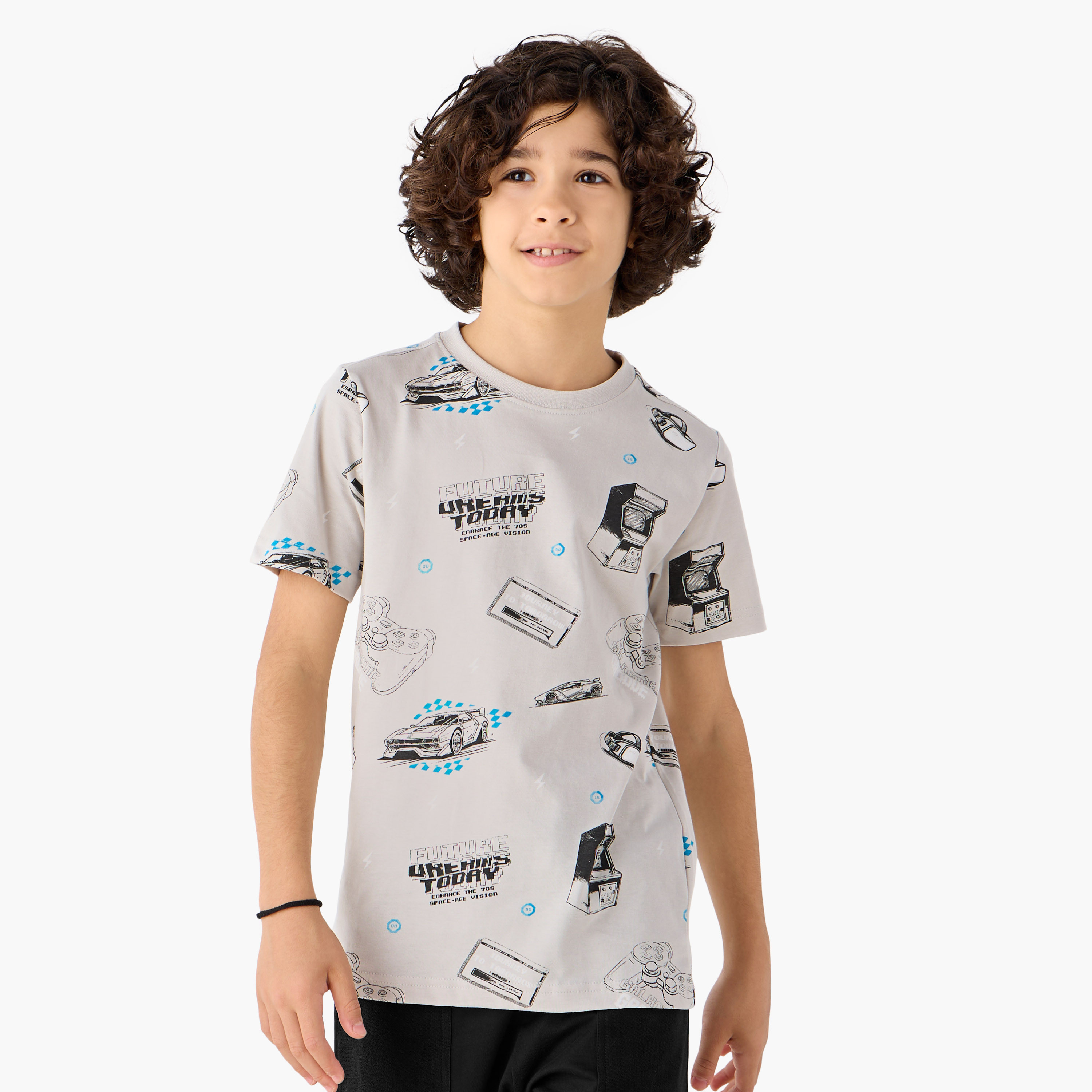 Juniors Graphic Print Crew Neck T-shirt with Short Sleeves-boys-clothing-tshirtsandpolos-image-1