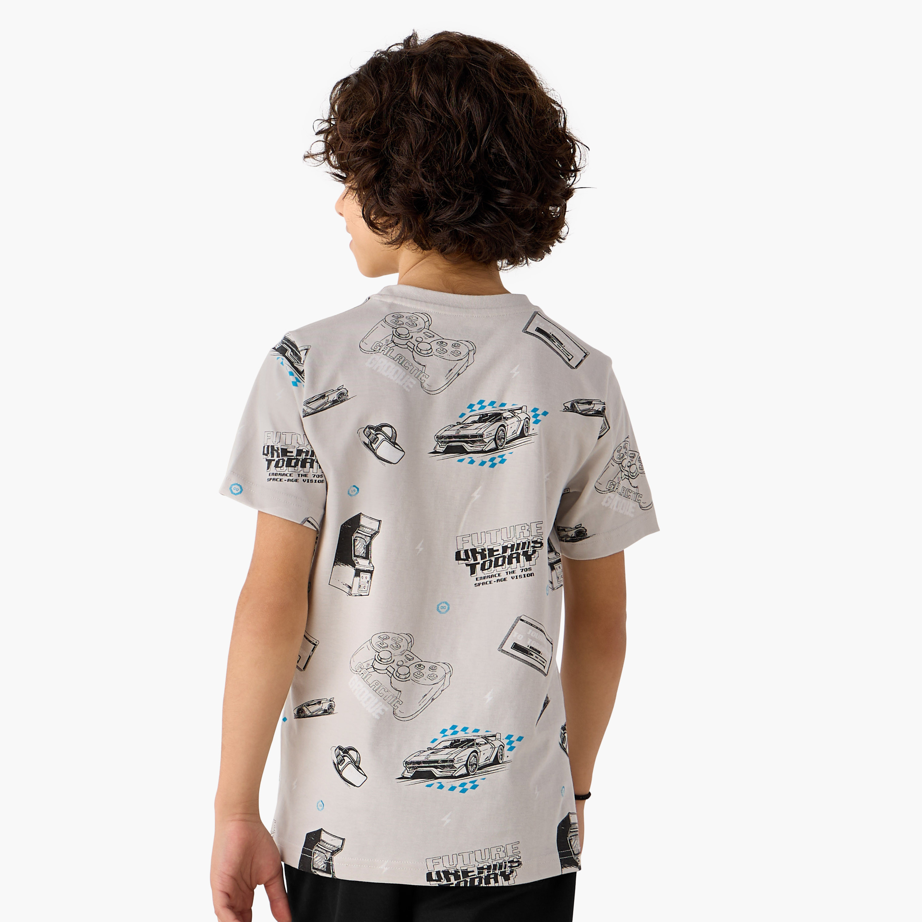 Juniors Graphic Print Crew Neck T-shirt with Short Sleeves-boys-clothing-tshirtsandpolos-image-3