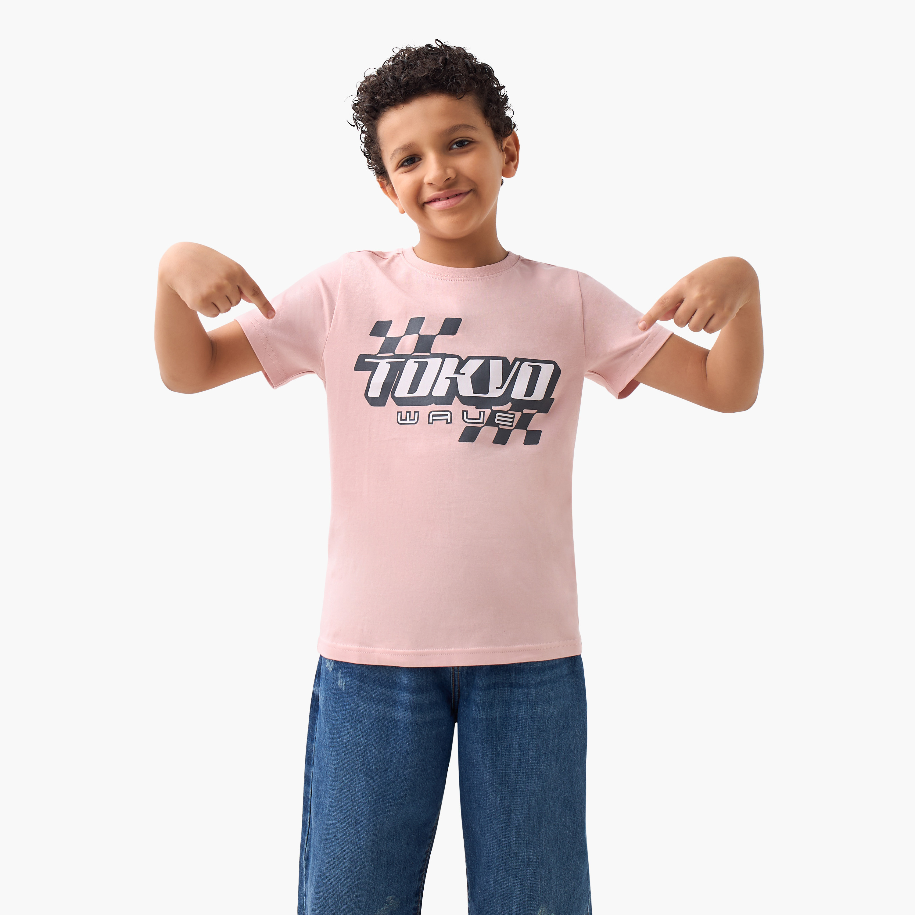 Juniors Graphic Print Crew Neck T-shirt with Short Sleeves-boys-clothing-tshirtsandpolos-image-1