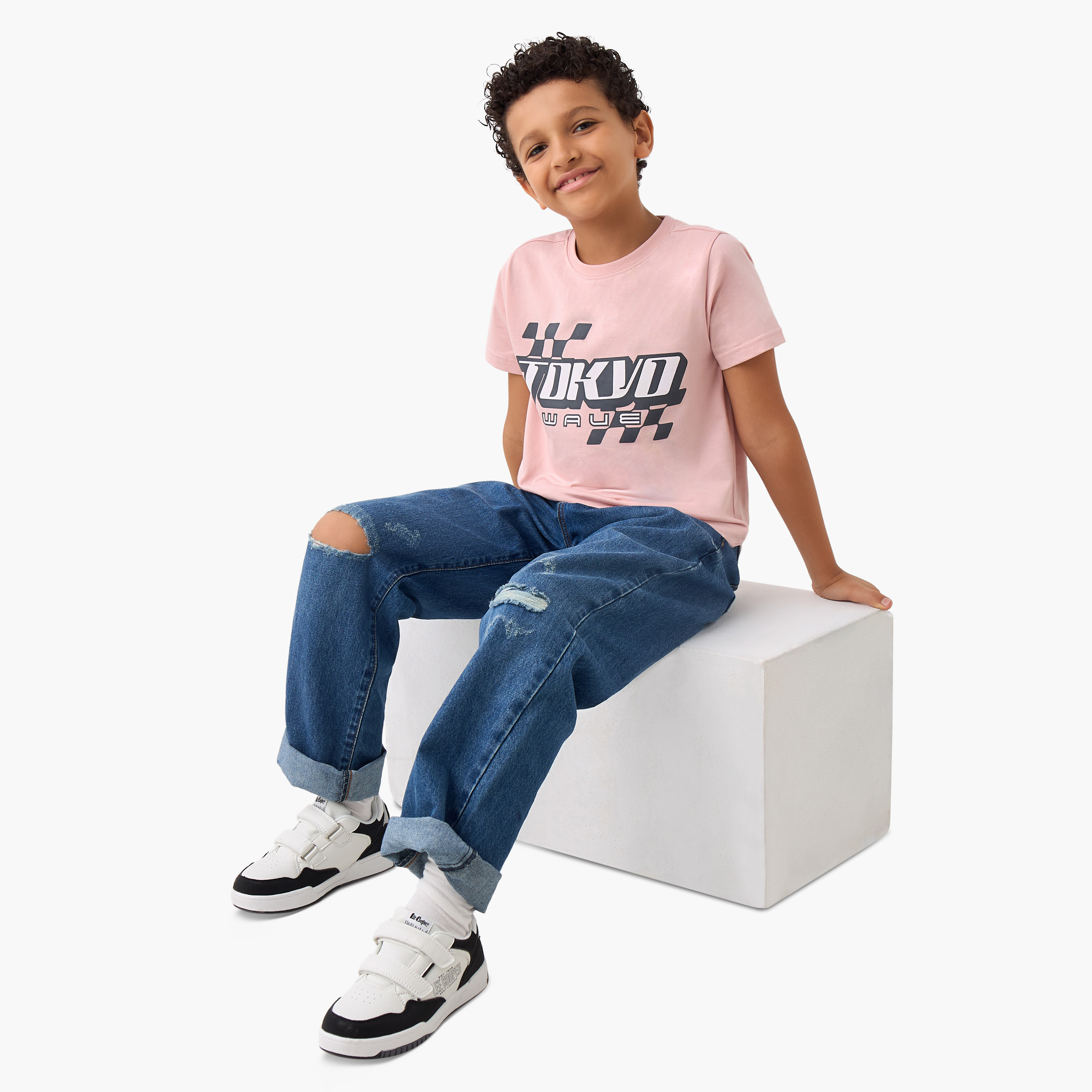 Juniors Graphic Print Crew Neck T-shirt with Short Sleeves-boys-clothing-tshirtsandpolos-image-2