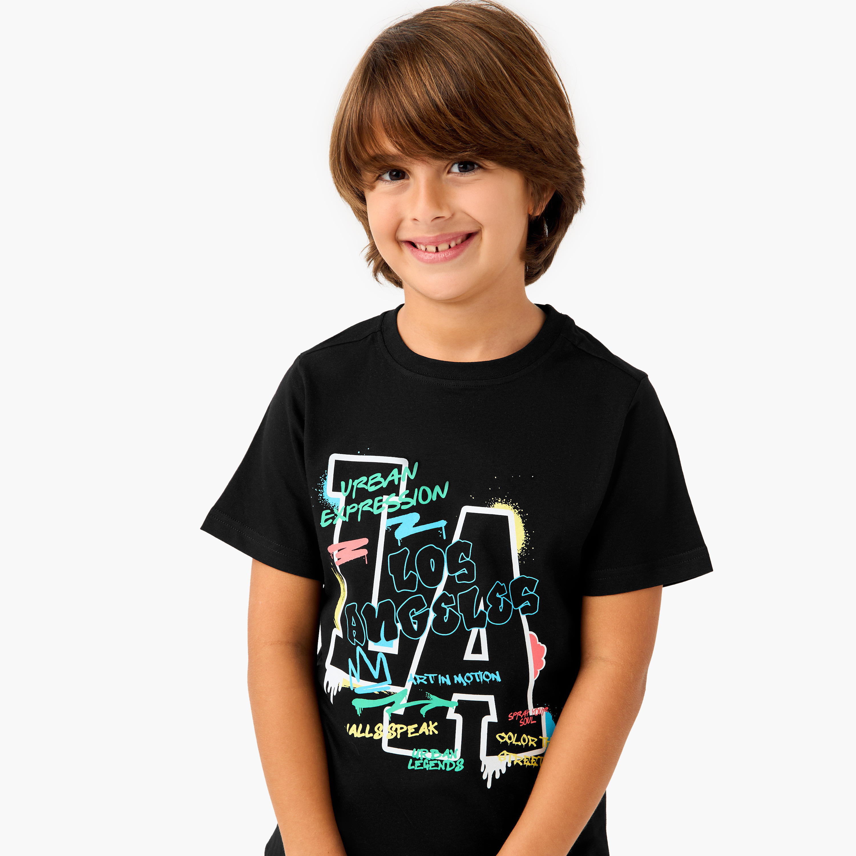 Juniors Graphic Print T-shirt with Short Sleeves-boys-clothing-tshirtsandpolos-image-1
