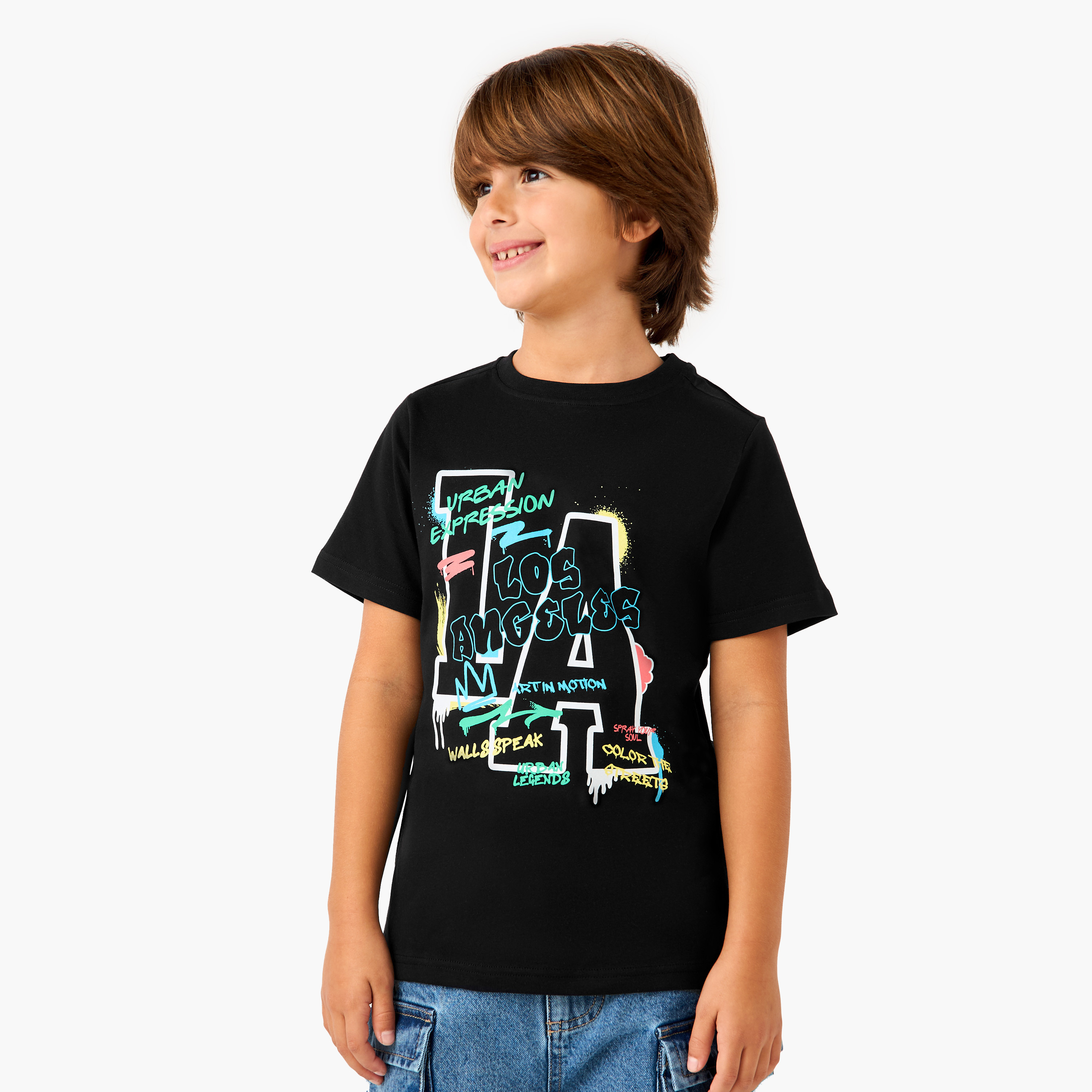 Juniors Graphic Print T-shirt with Short Sleeves-boys-clothing-tshirtsandpolos-image-4