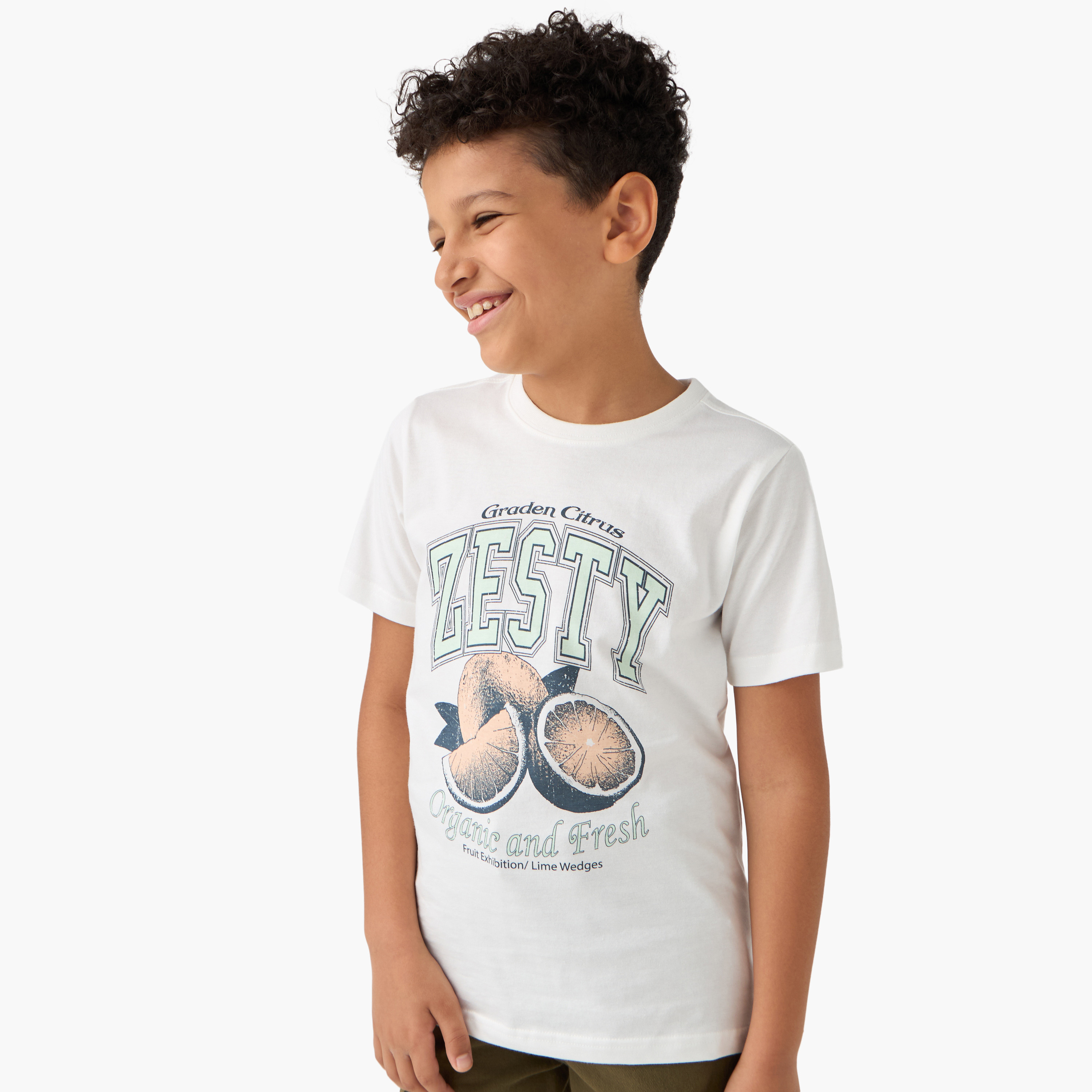 Juniors Graphic Print Crew Neck T-shirt with Short Sleeves-boys-clothing-tshirtsandpolos-image-1