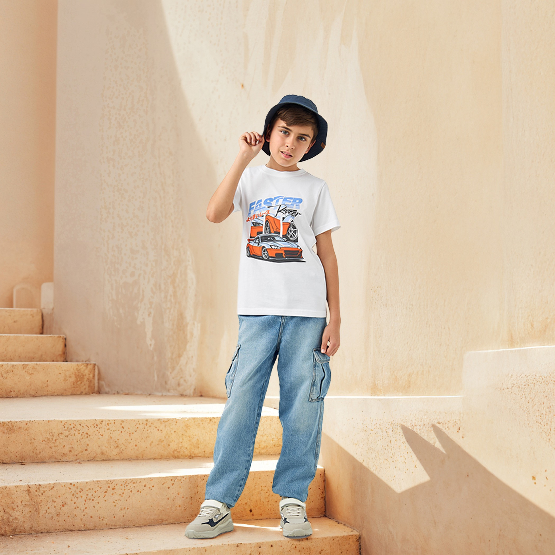 Juniors Car Print T-shirt with Crew Neck and Short Sleeves-boys-clothing-tshirtsandpolos-image-2