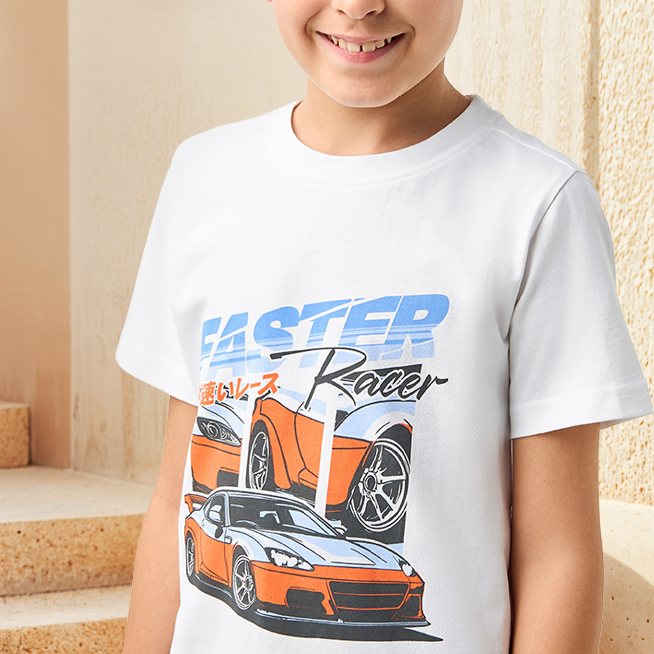 Juniors Car Print T-shirt with Crew Neck and Short Sleeves-boys-clothing-tshirtsandpolos-image-4