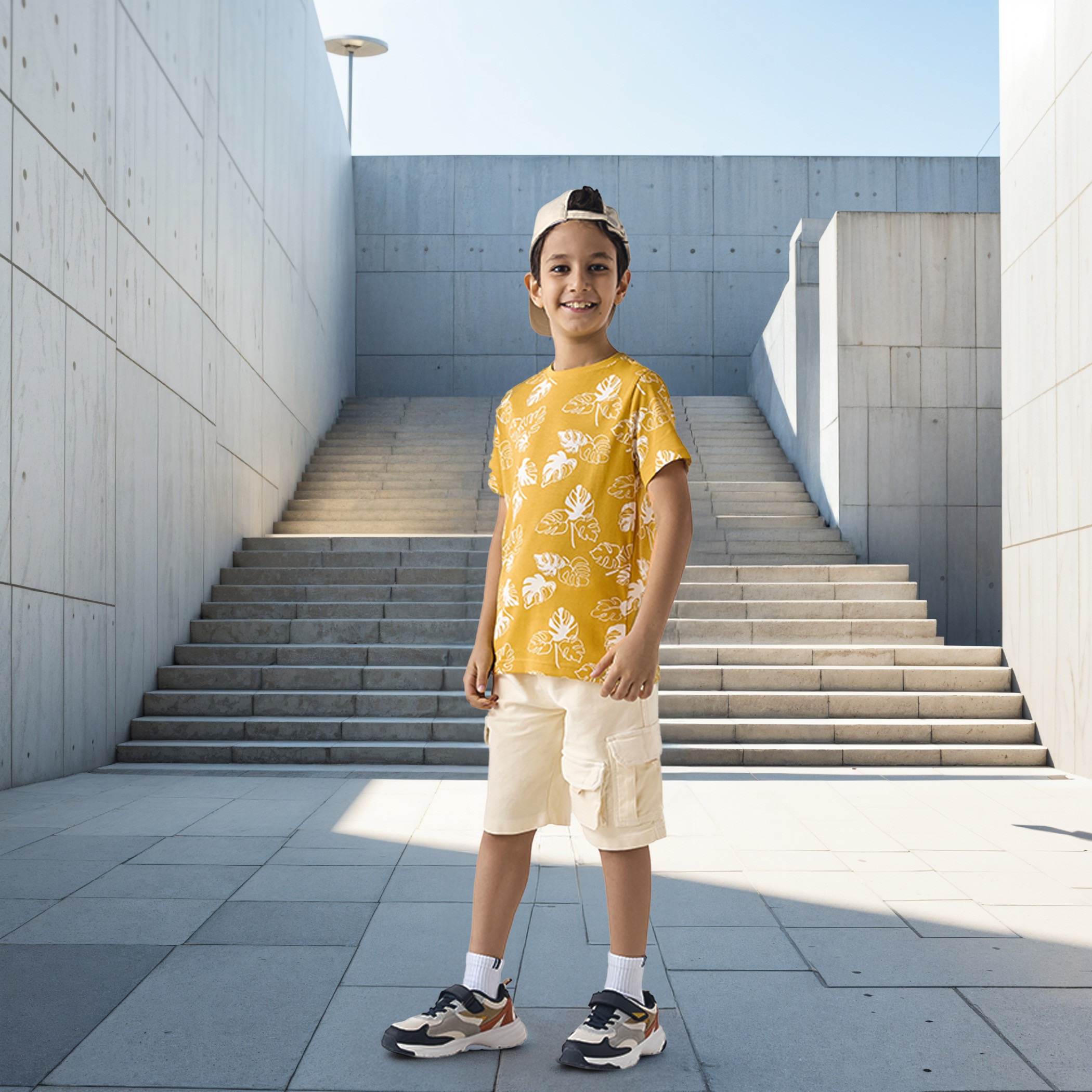 Juniors All-Over Leaf Print T-shirt with Short Sleeves-boys-clothing-tshirtsandpolos-image-2