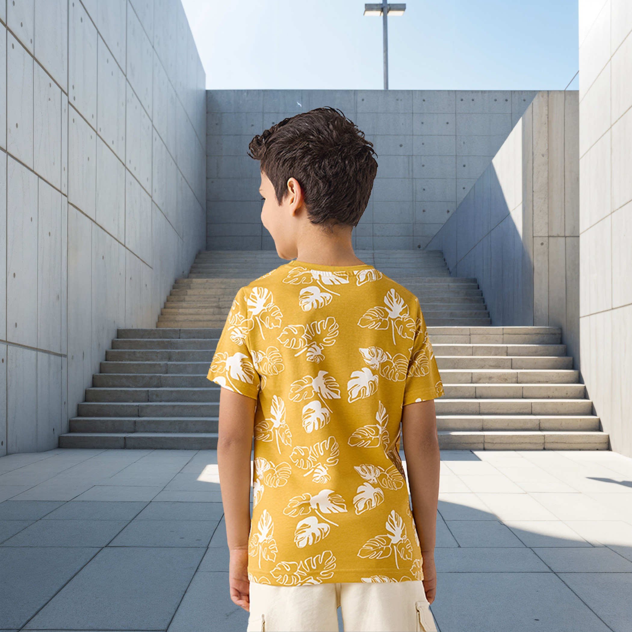 Juniors All-Over Leaf Print T-shirt with Short Sleeves-boys-clothing-tshirtsandpolos-image-3