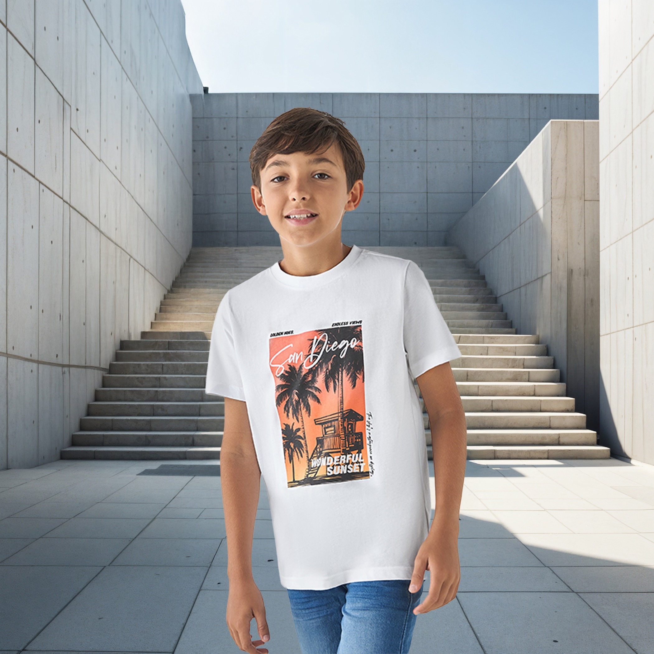 تيشيرت بياقة ضيقة وأكمام قصيرة وطبعات جرافيك من جونيورز-boys-clothing-tshirtsandpolos-image-1