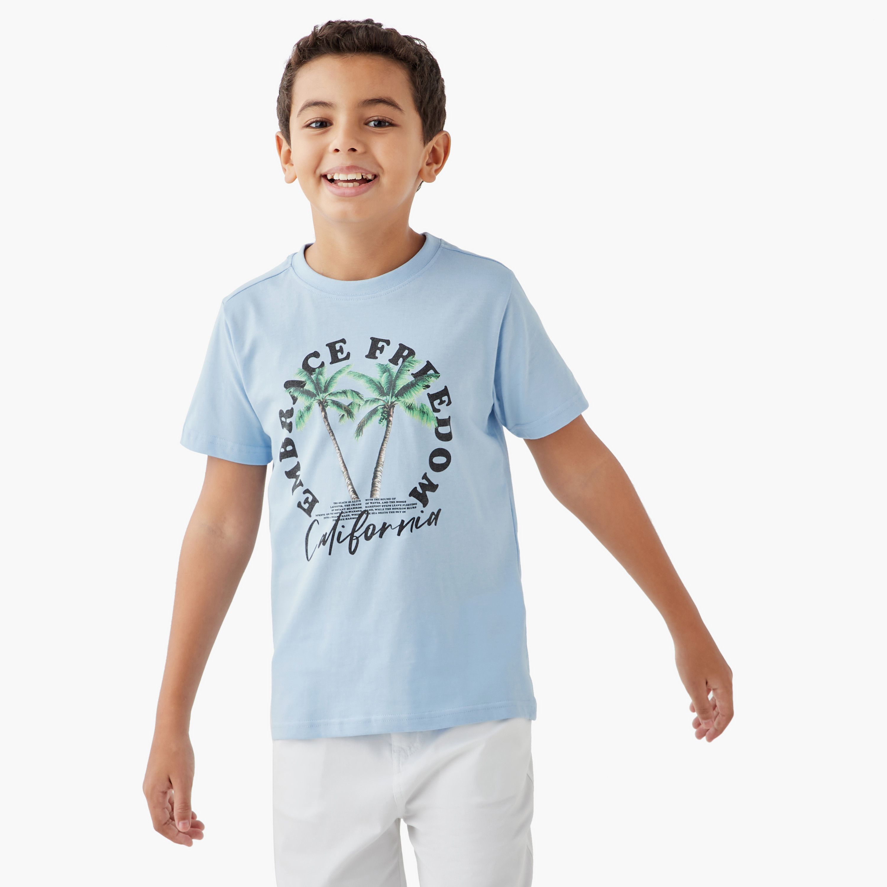 Juniors Typographic Print Crew Neck T-shirt with Short Sleeves-boys-clothing-tshirtsandpolos-image-1