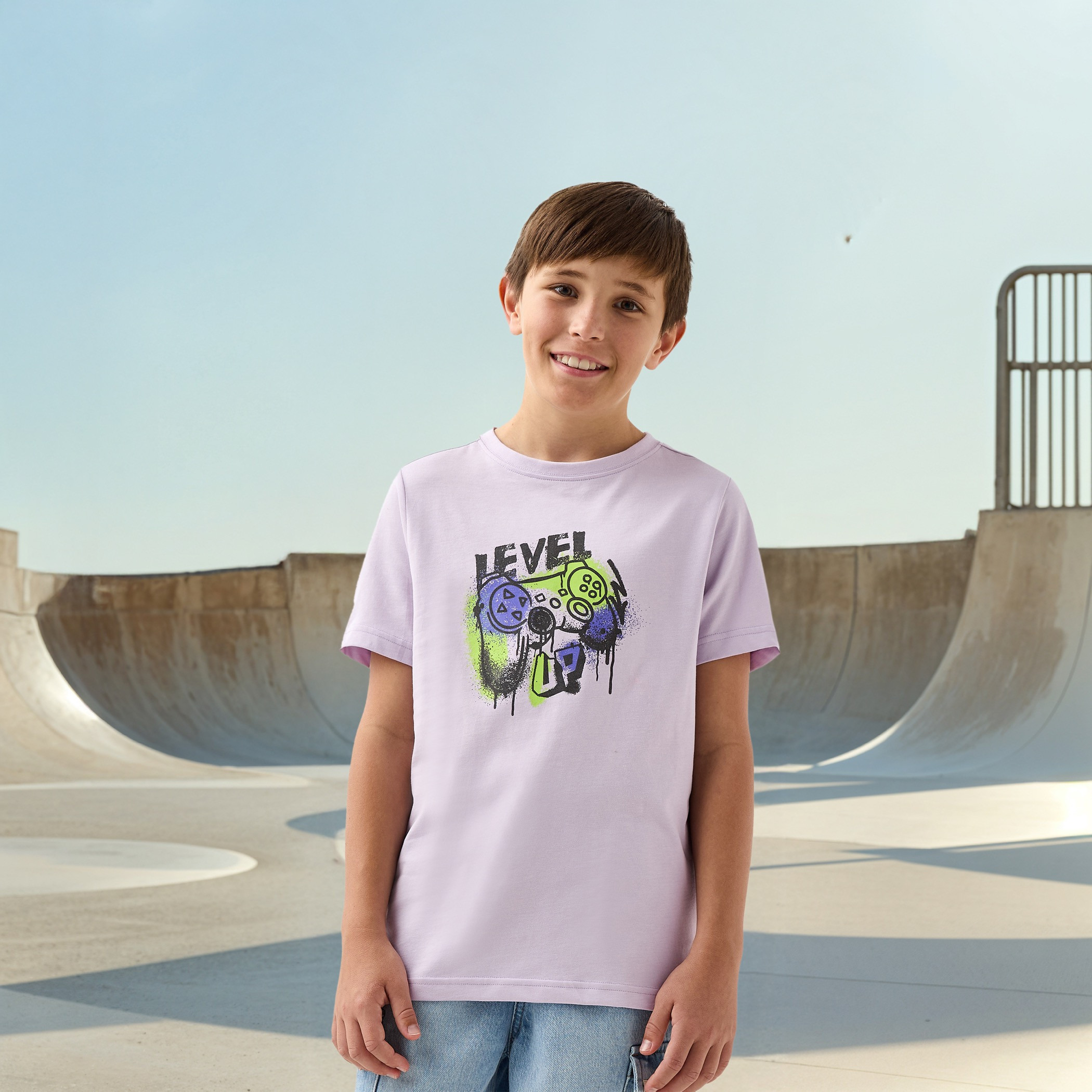 Juniors Gaming Print Crew Neck T-shirt with Short Sleeves-boys-clothing-tshirtsandpolos-image-1