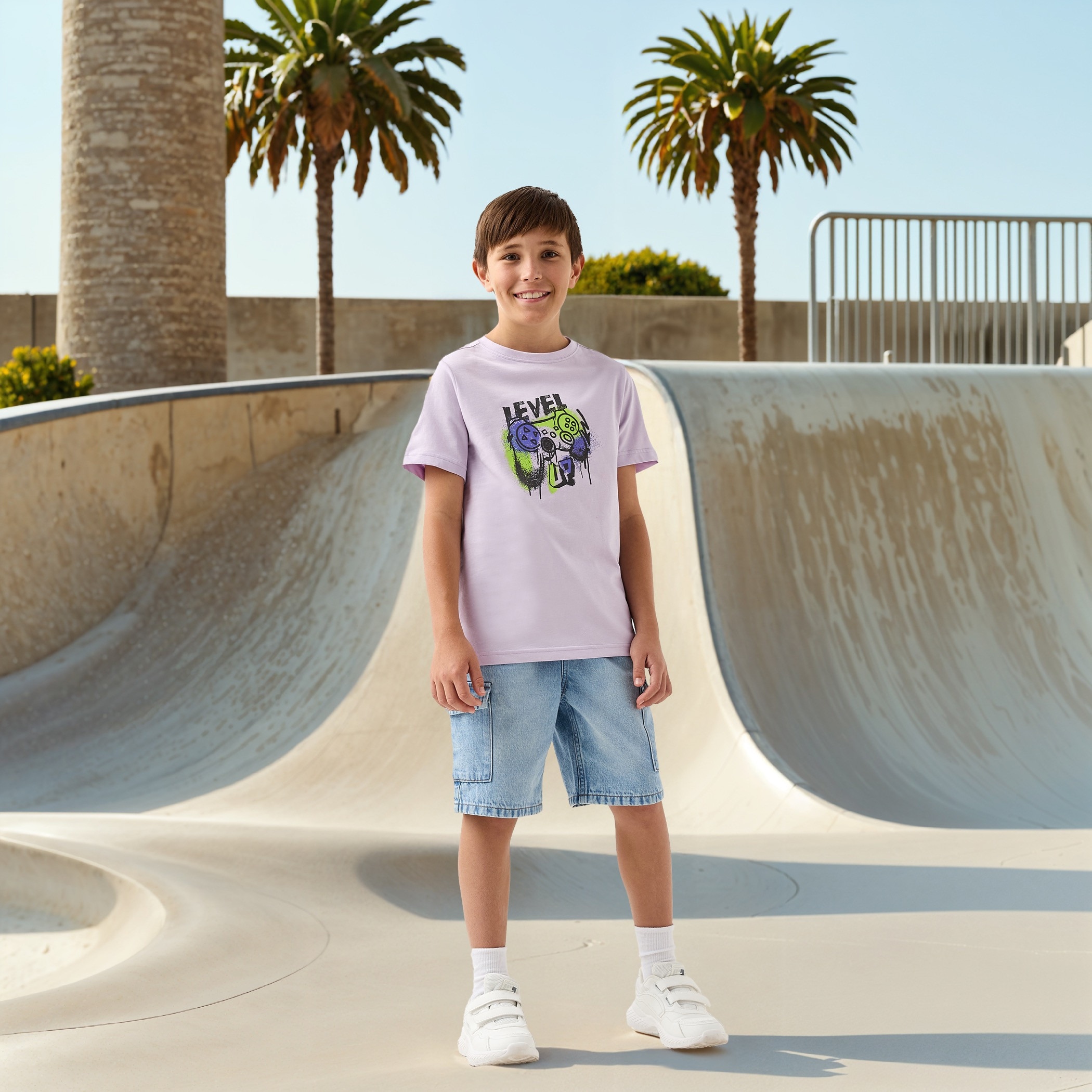 Juniors Gaming Print Crew Neck T-shirt with Short Sleeves-boys-clothing-tshirtsandpolos-image-2