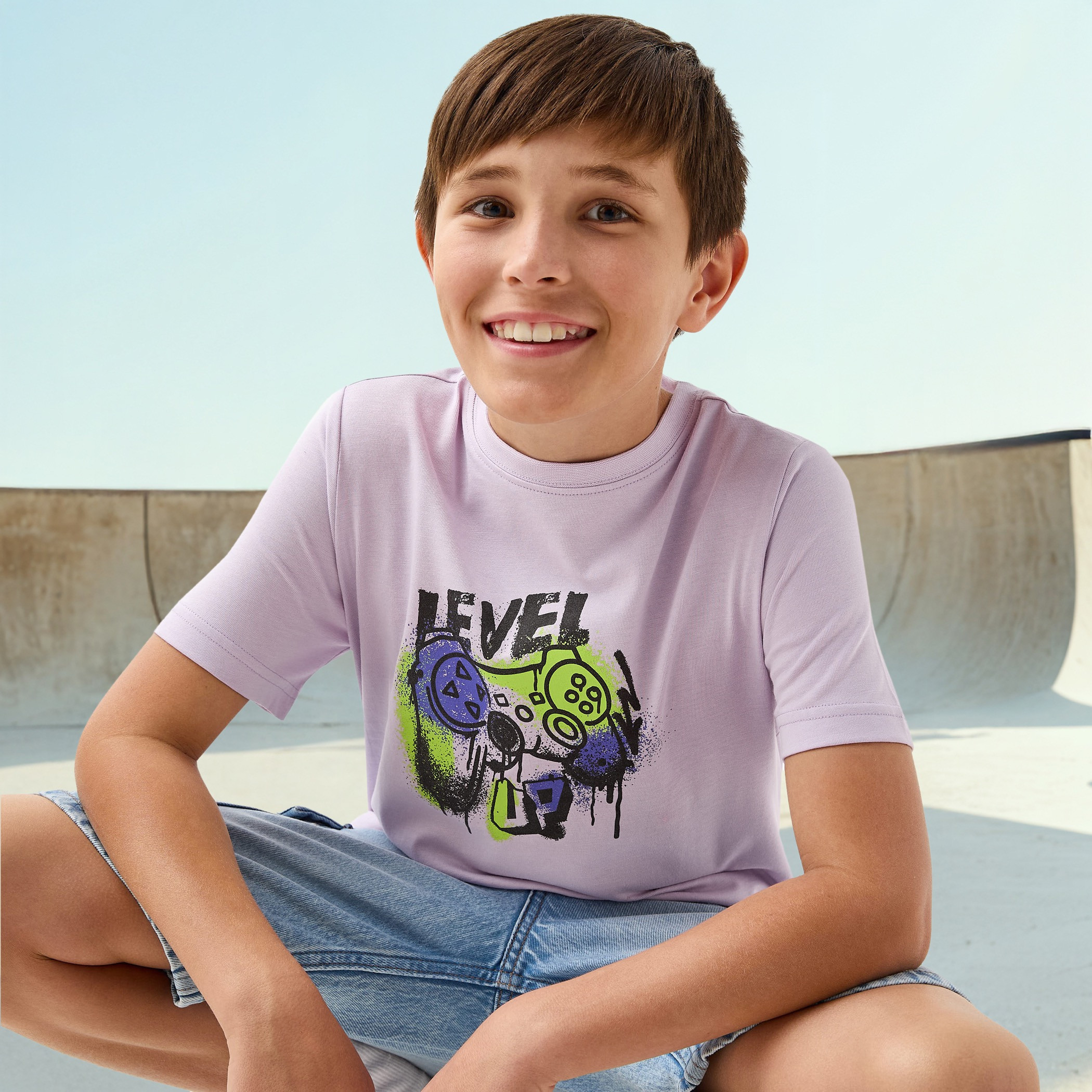Juniors Gaming Print Crew Neck T-shirt with Short Sleeves-boys-clothing-tshirtsandpolos-image-4