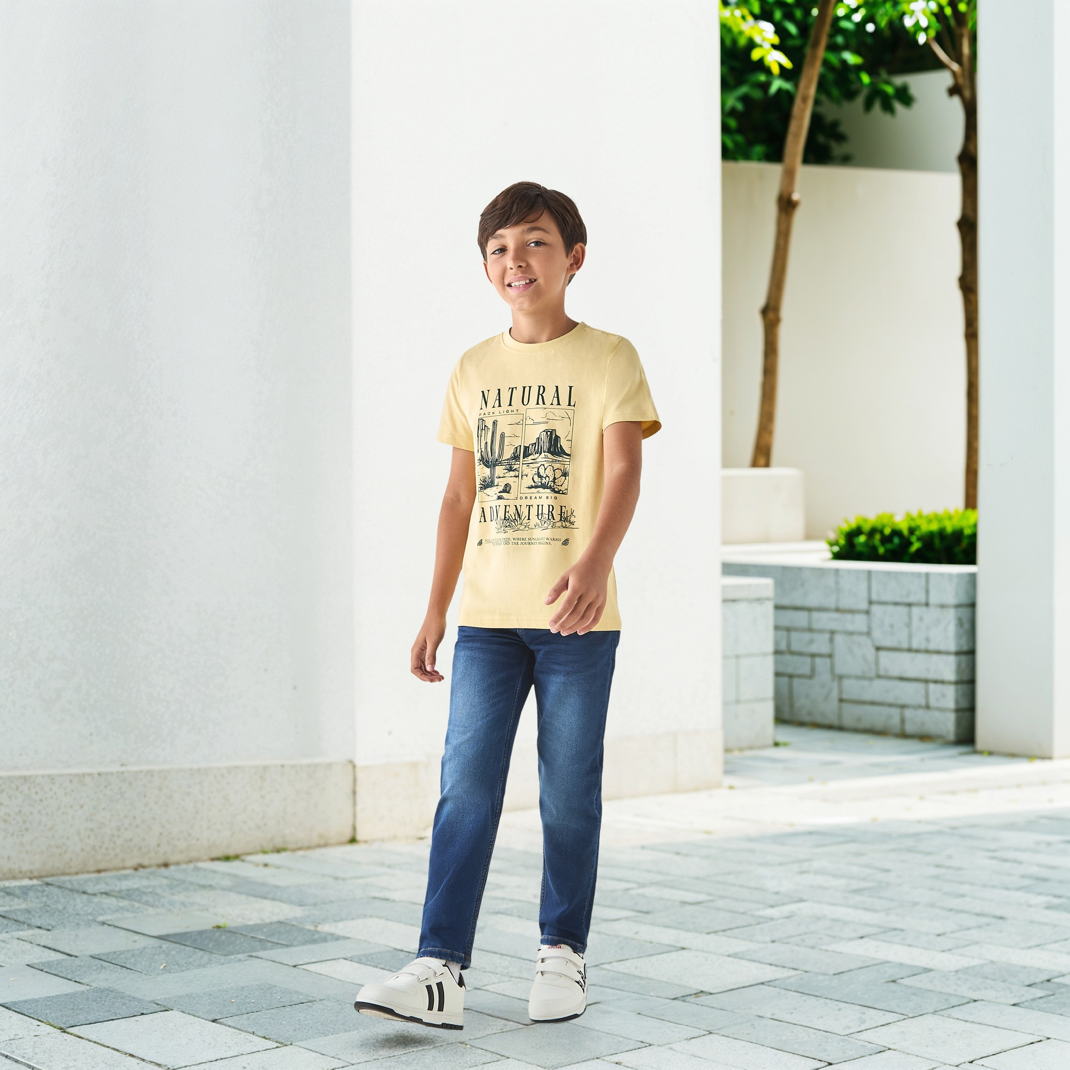 Juniors Typographic Print T-shirt with Crew Neck and Short Sleeves-boys-clothing-tshirtsandpolos-image-2