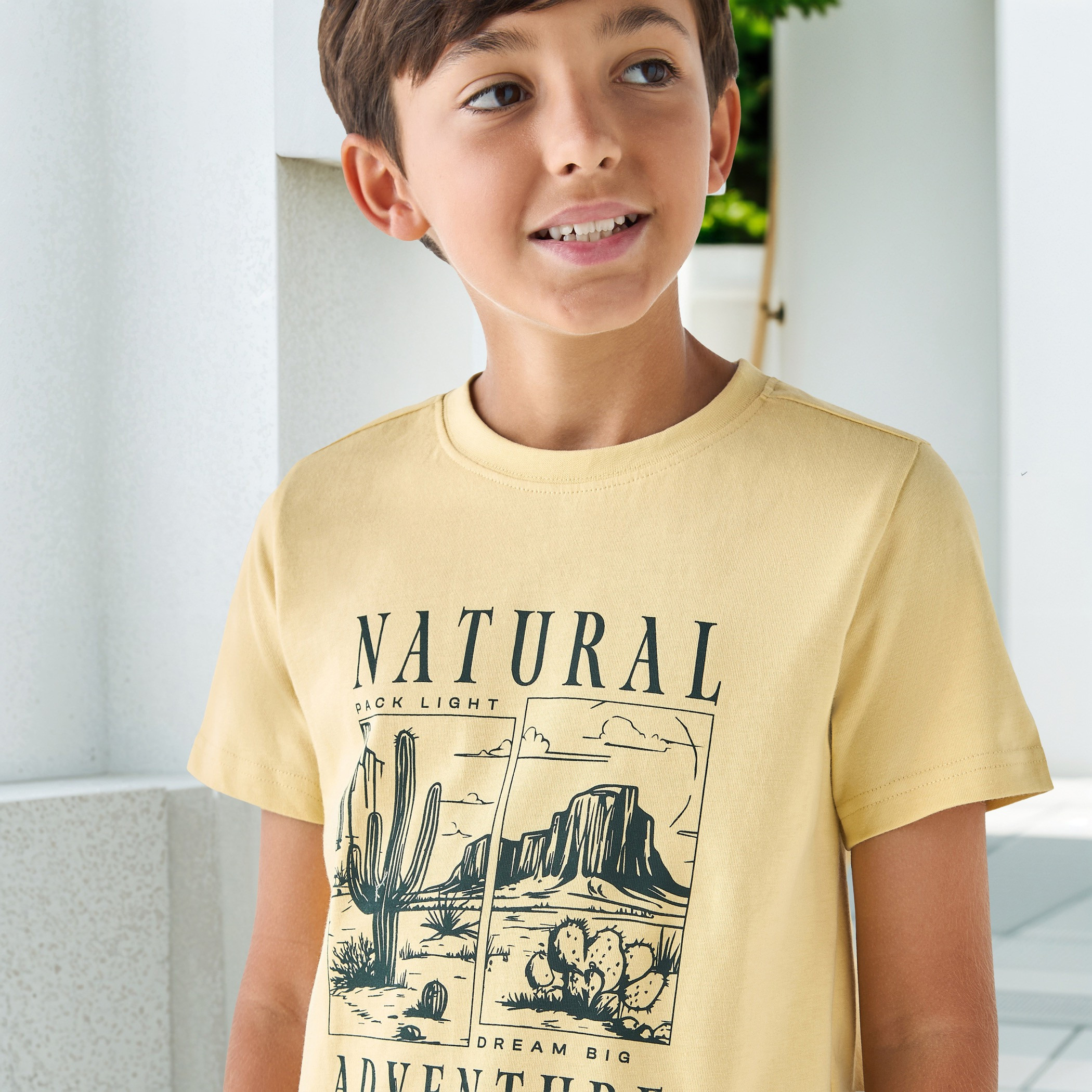 Juniors Typographic Print T-shirt with Crew Neck and Short Sleeves-boys-clothing-tshirtsandpolos-image-4