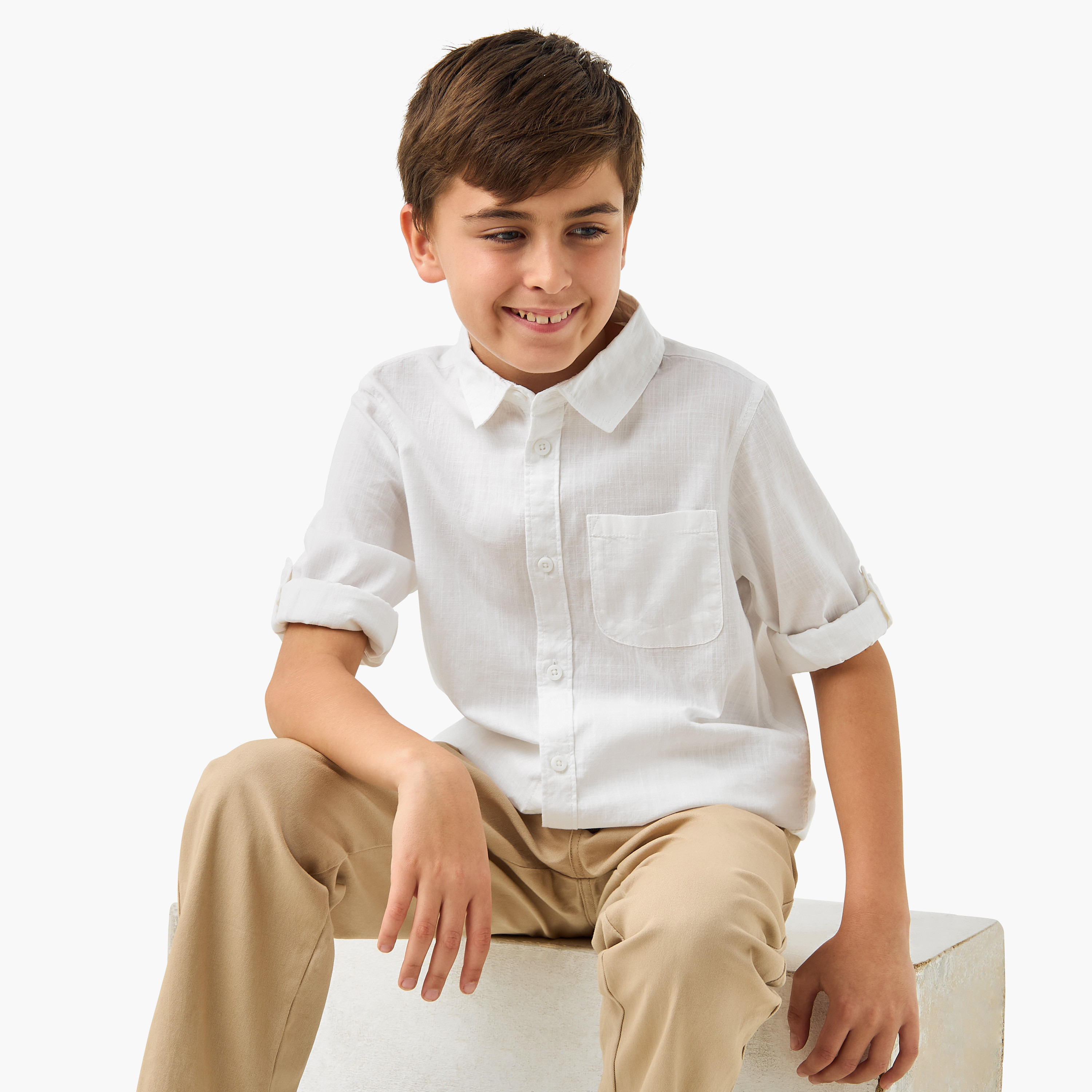 Juniors Solid Shirt with Long Sleeves and Chest Pocket-boys-clothing-shirts-image-1