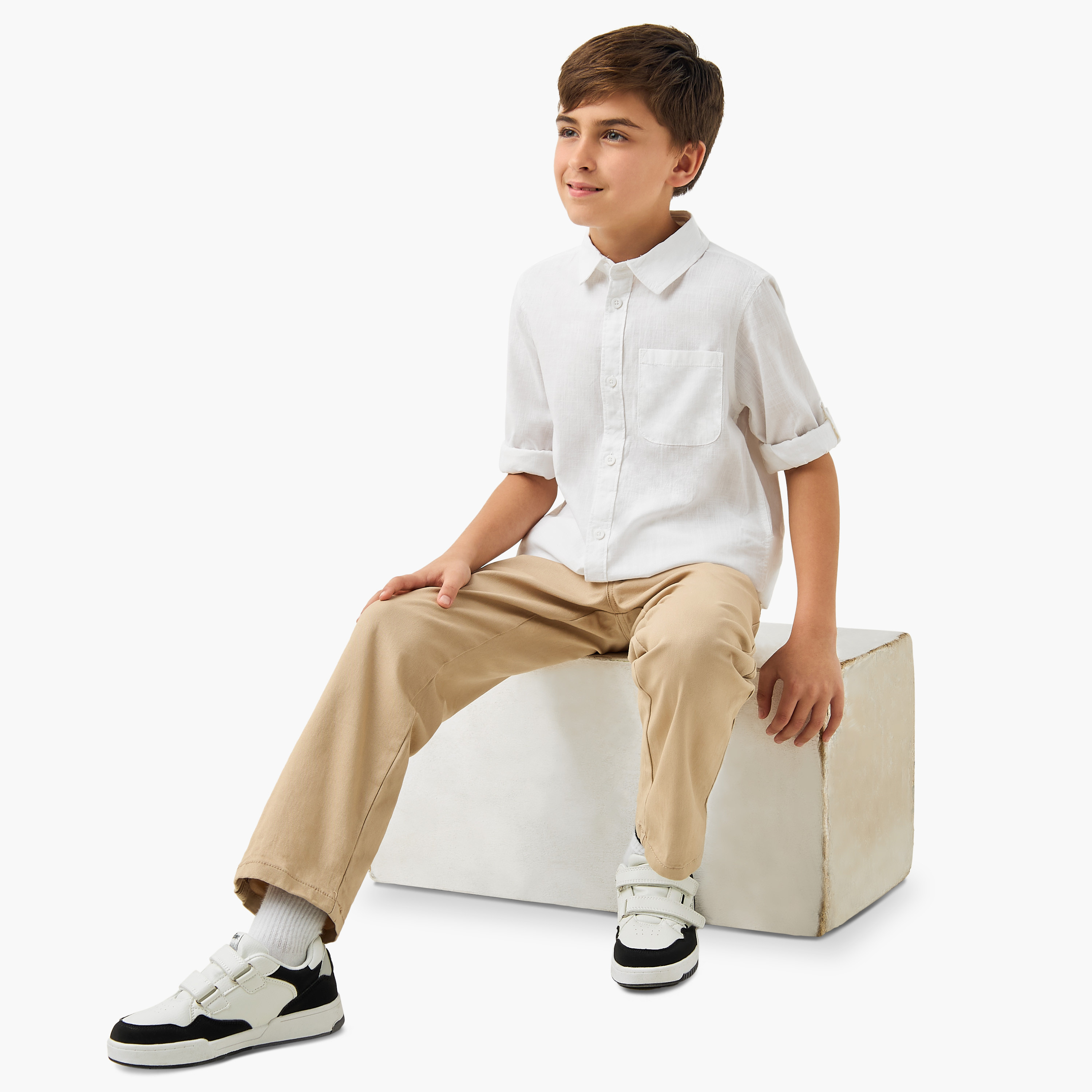 Juniors Solid Shirt with Long Sleeves and Chest Pocket-boys-clothing-shirts-image-2