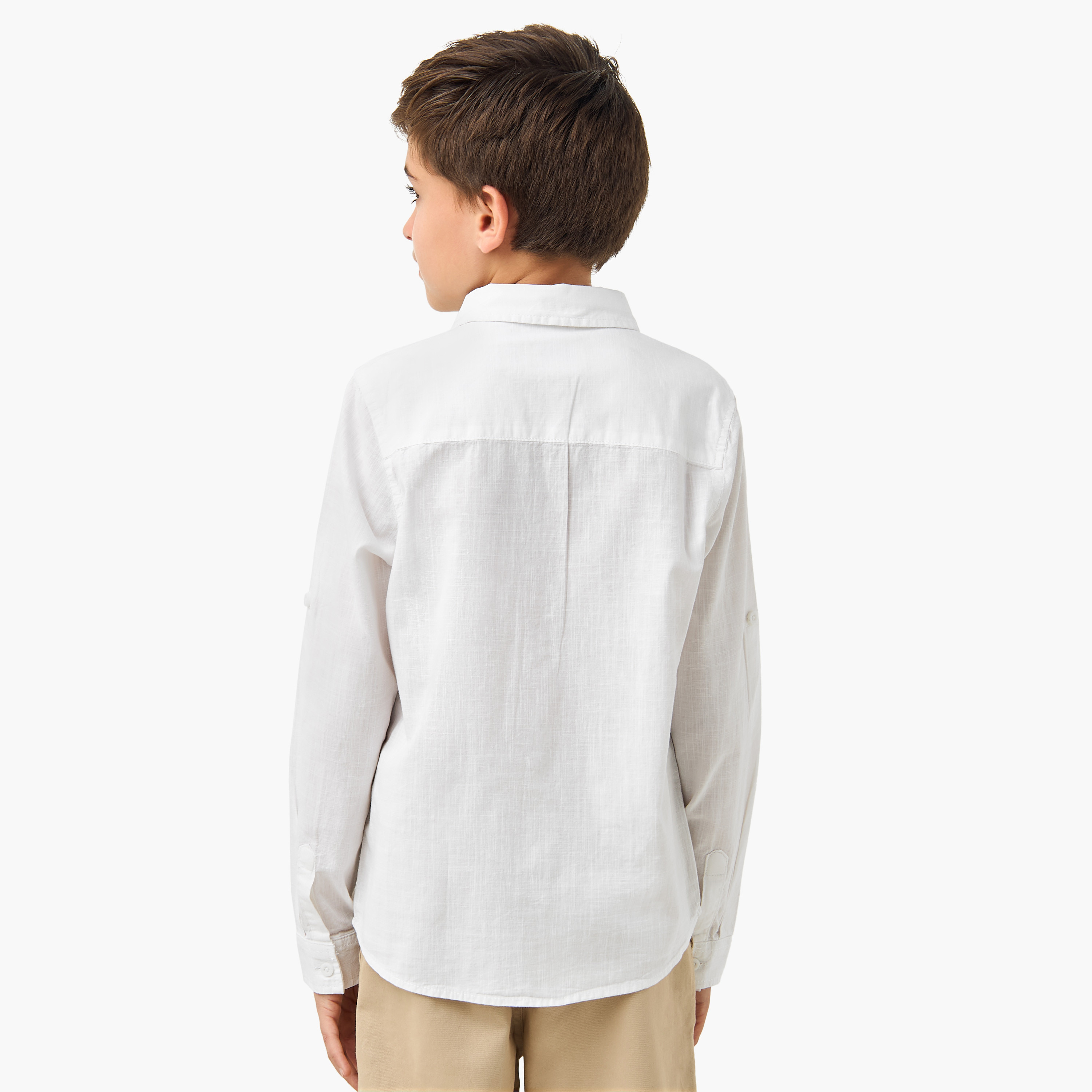 Juniors Solid Shirt with Long Sleeves and Chest Pocket-boys-clothing-shirts-image-3