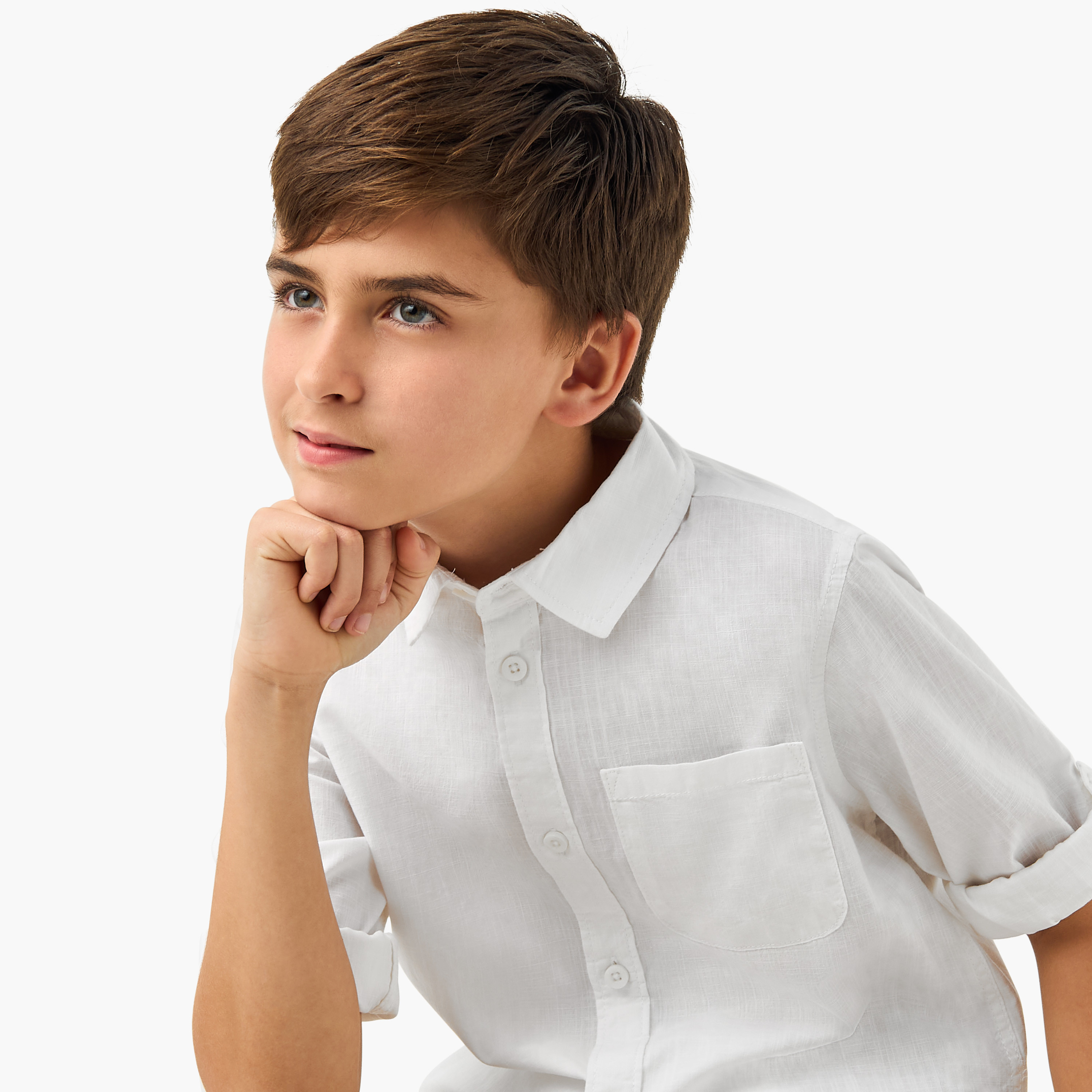 Juniors Solid Shirt with Long Sleeves and Chest Pocket-boys-clothing-shirts-image-4