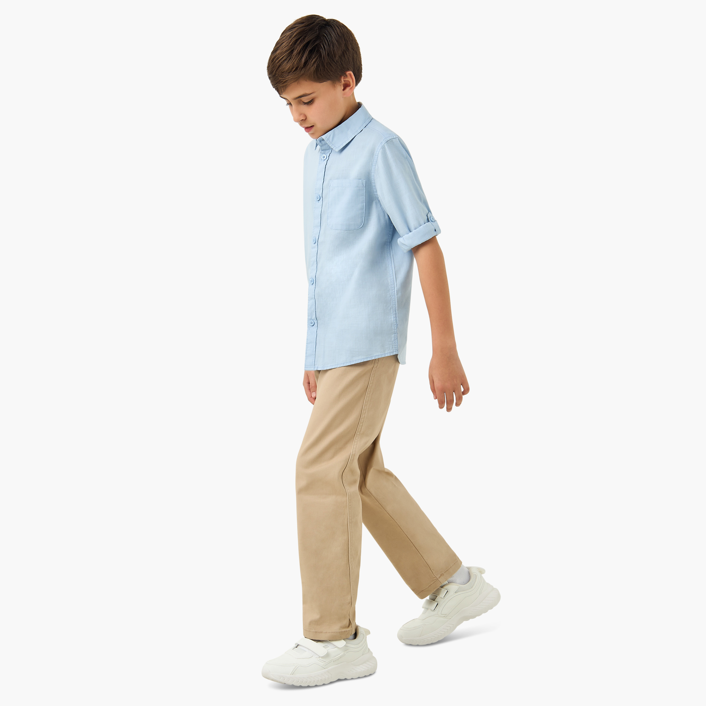 Juniors Solid Shirt with Long Sleeves and Chest Pocket-boys-clothing-shirts-image-2