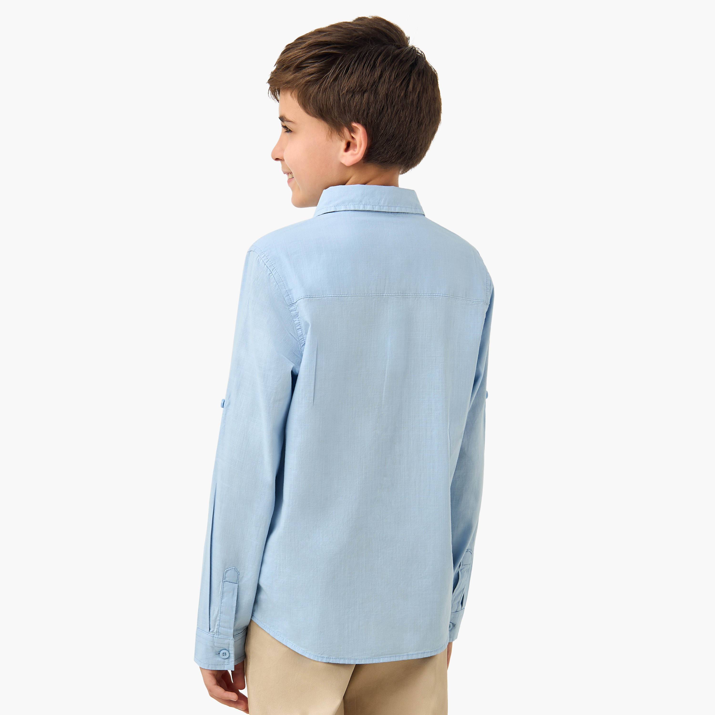 Juniors Solid Shirt with Long Sleeves and Chest Pocket-boys-clothing-shirts-image-3