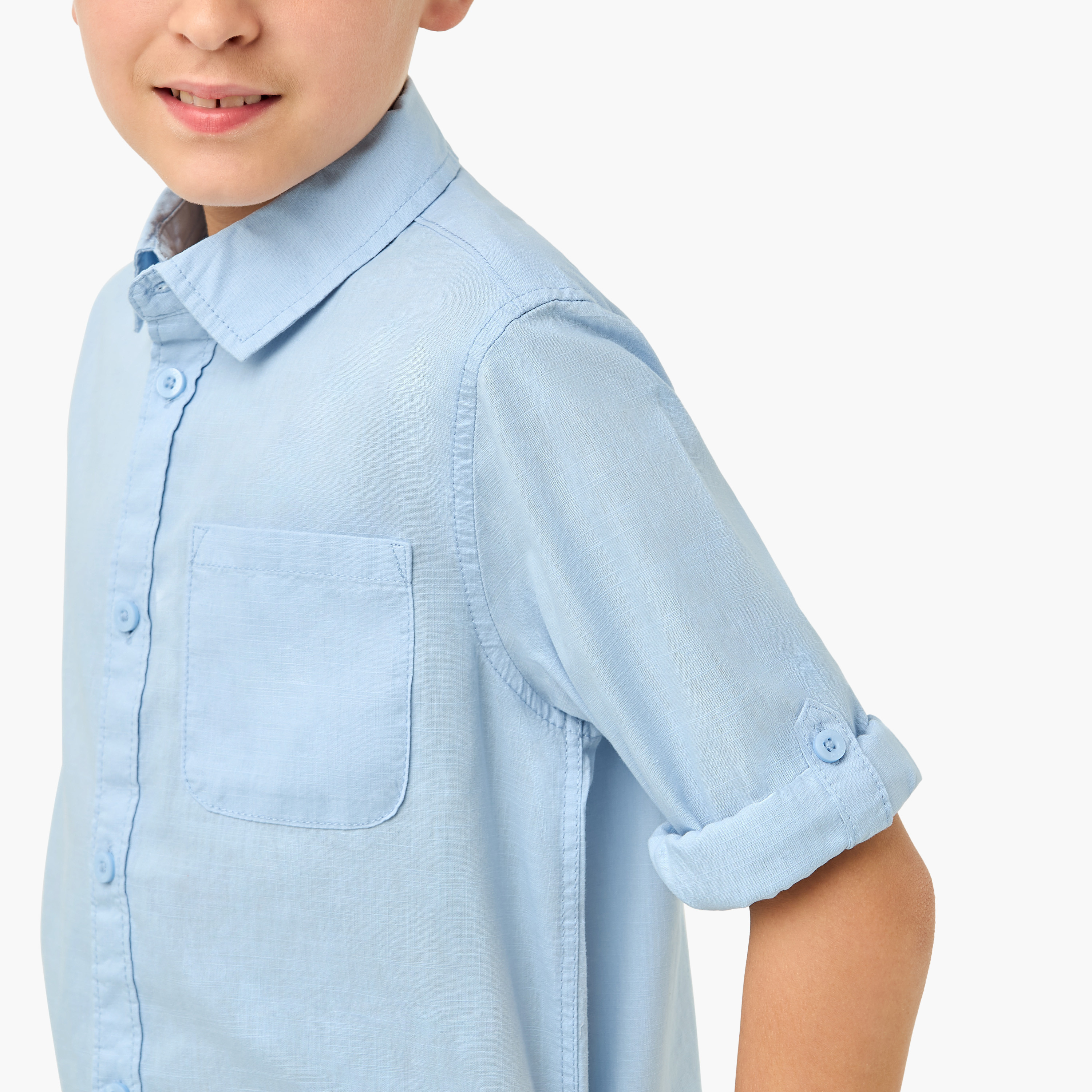 Juniors Solid Shirt with Long Sleeves and Chest Pocket-boys-clothing-shirts-image-4