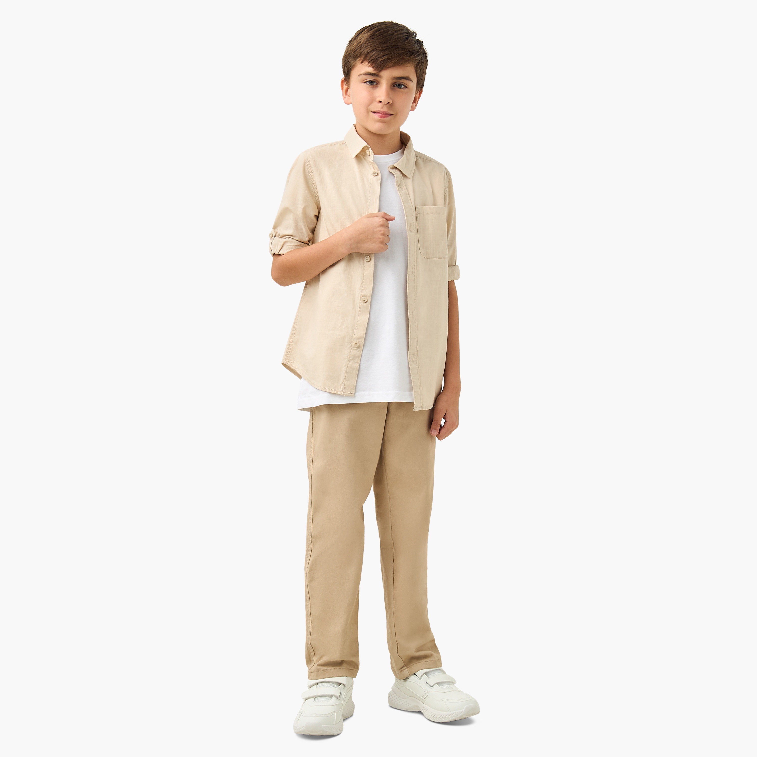 Juniors Solid Shirt with Long Sleeves and Chest Pocket-boys-clothing-shirts-image-2