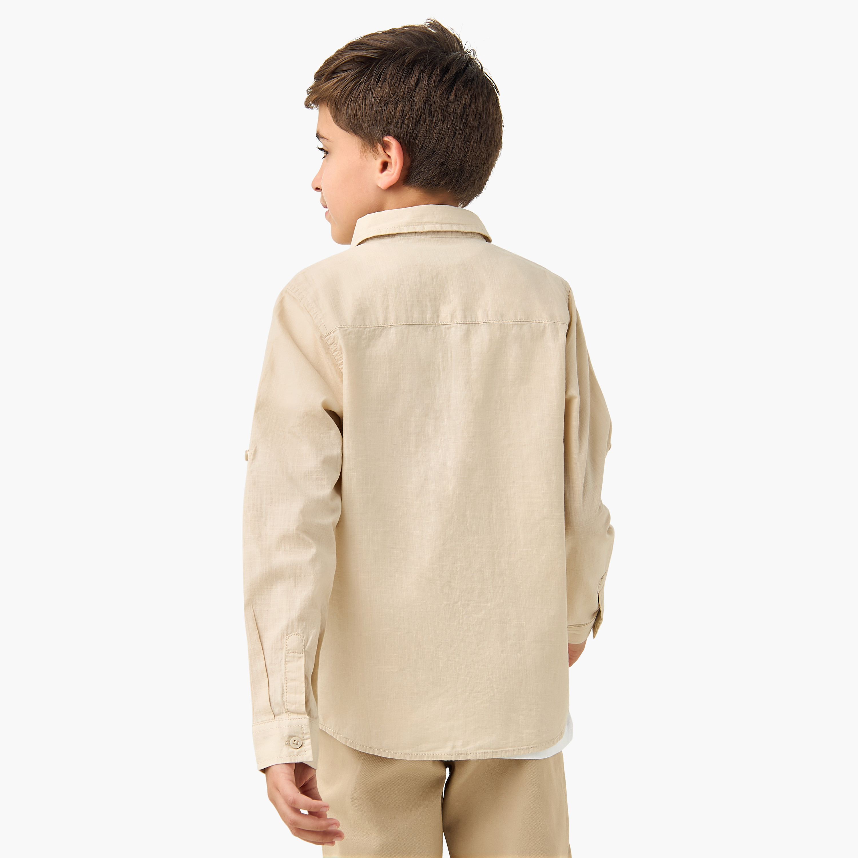 Juniors Solid Shirt with Long Sleeves and Chest Pocket-boys-clothing-shirts-image-3