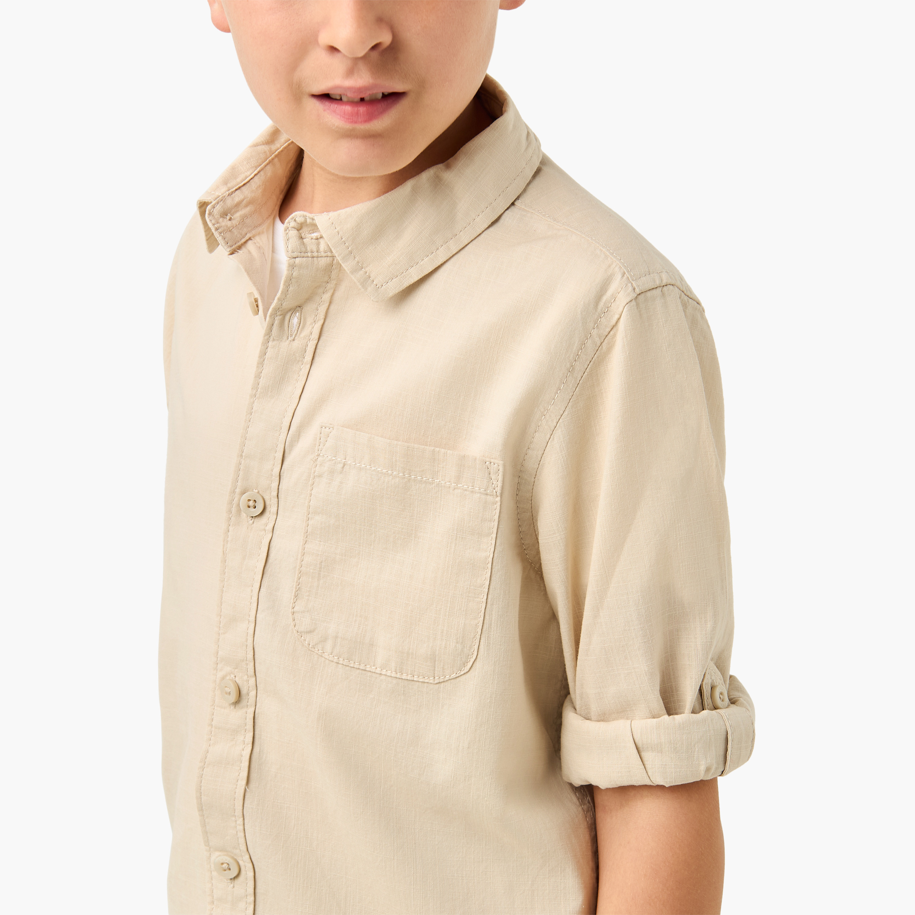 Juniors Solid Shirt with Long Sleeves and Chest Pocket-boys-clothing-shirts-image-4