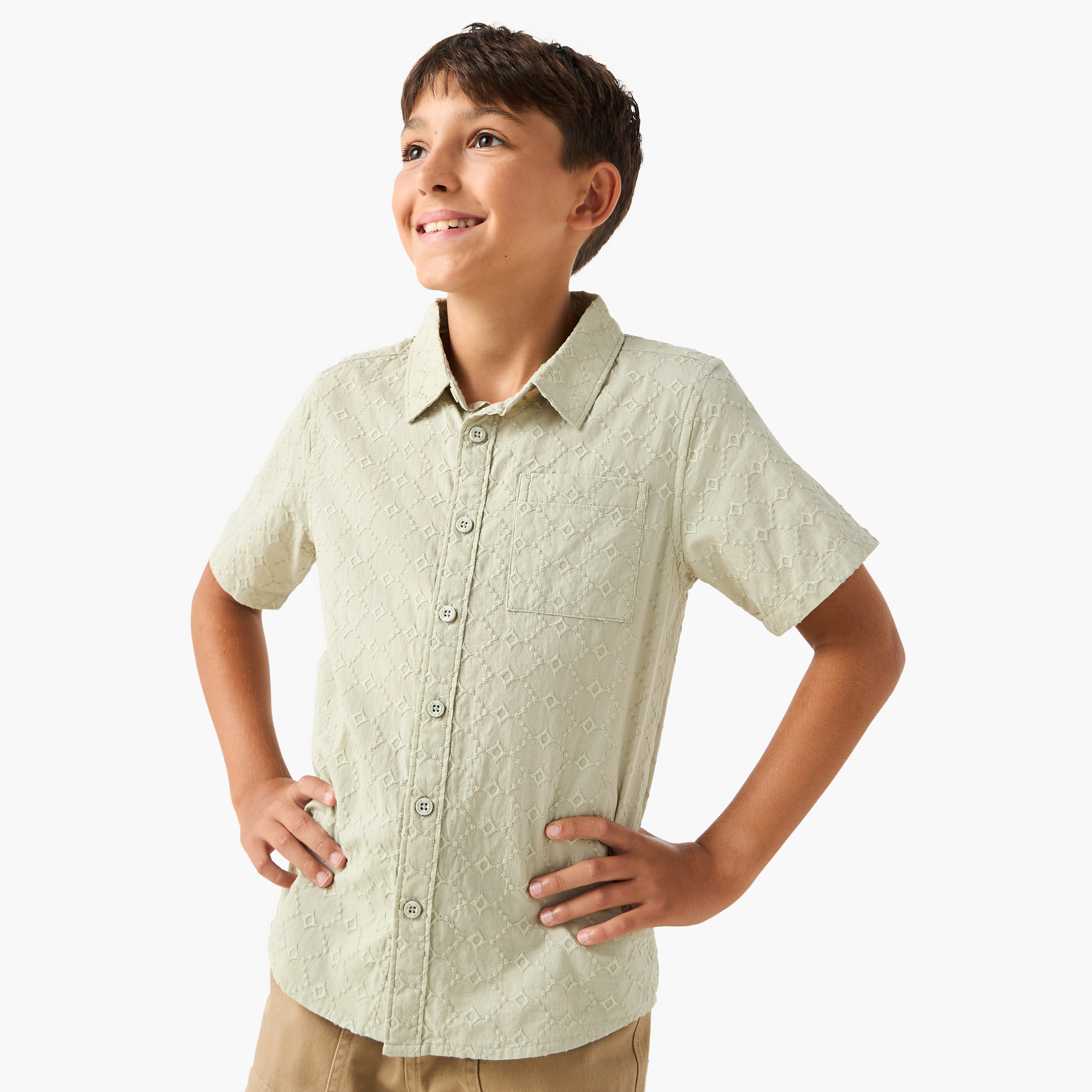 Juniors Embroidered Shirt with Collar and Short Sleeves-boys-clothing-shirts-image-1
