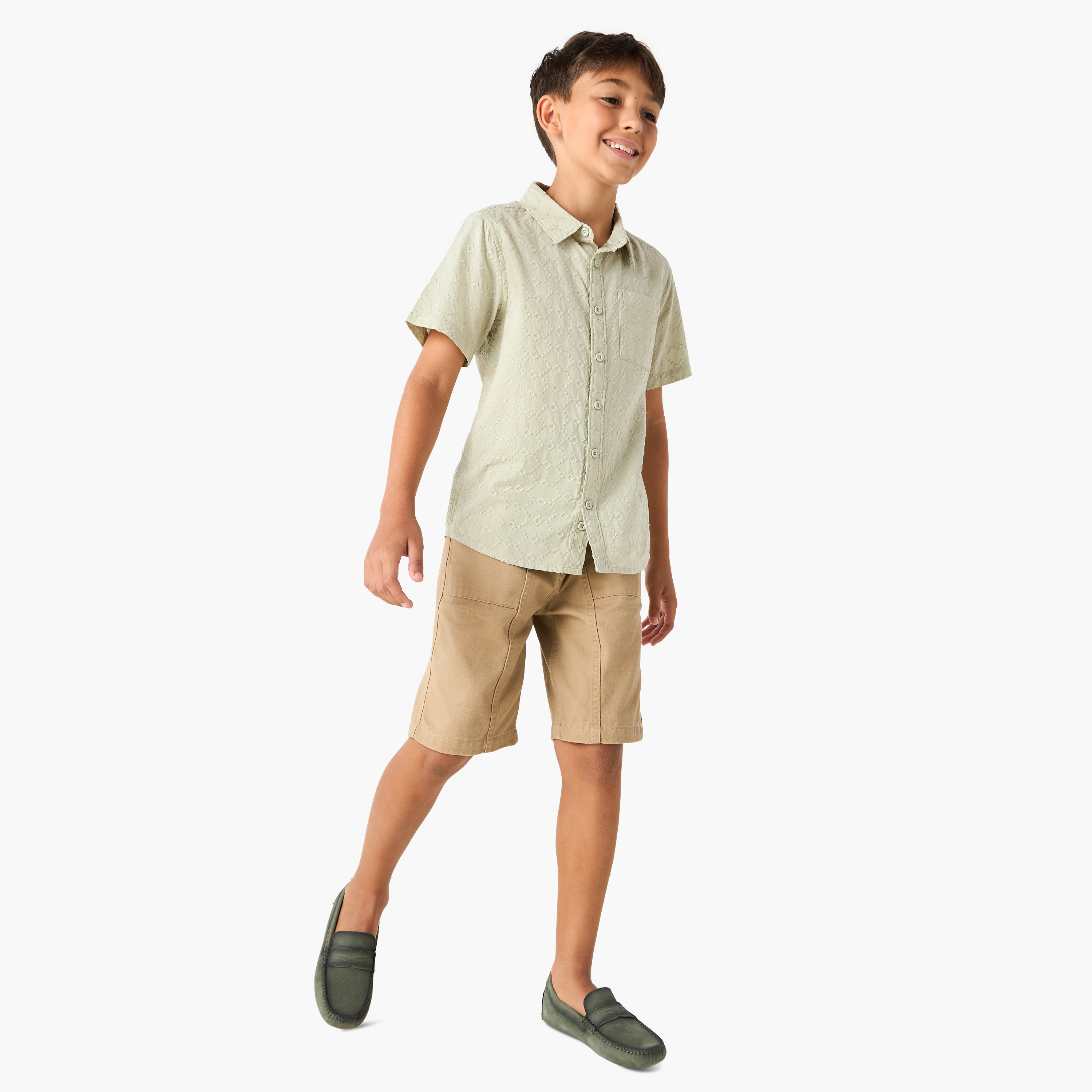 Juniors Embroidered Shirt with Collar and Short Sleeves-boys-clothing-shirts-image-2