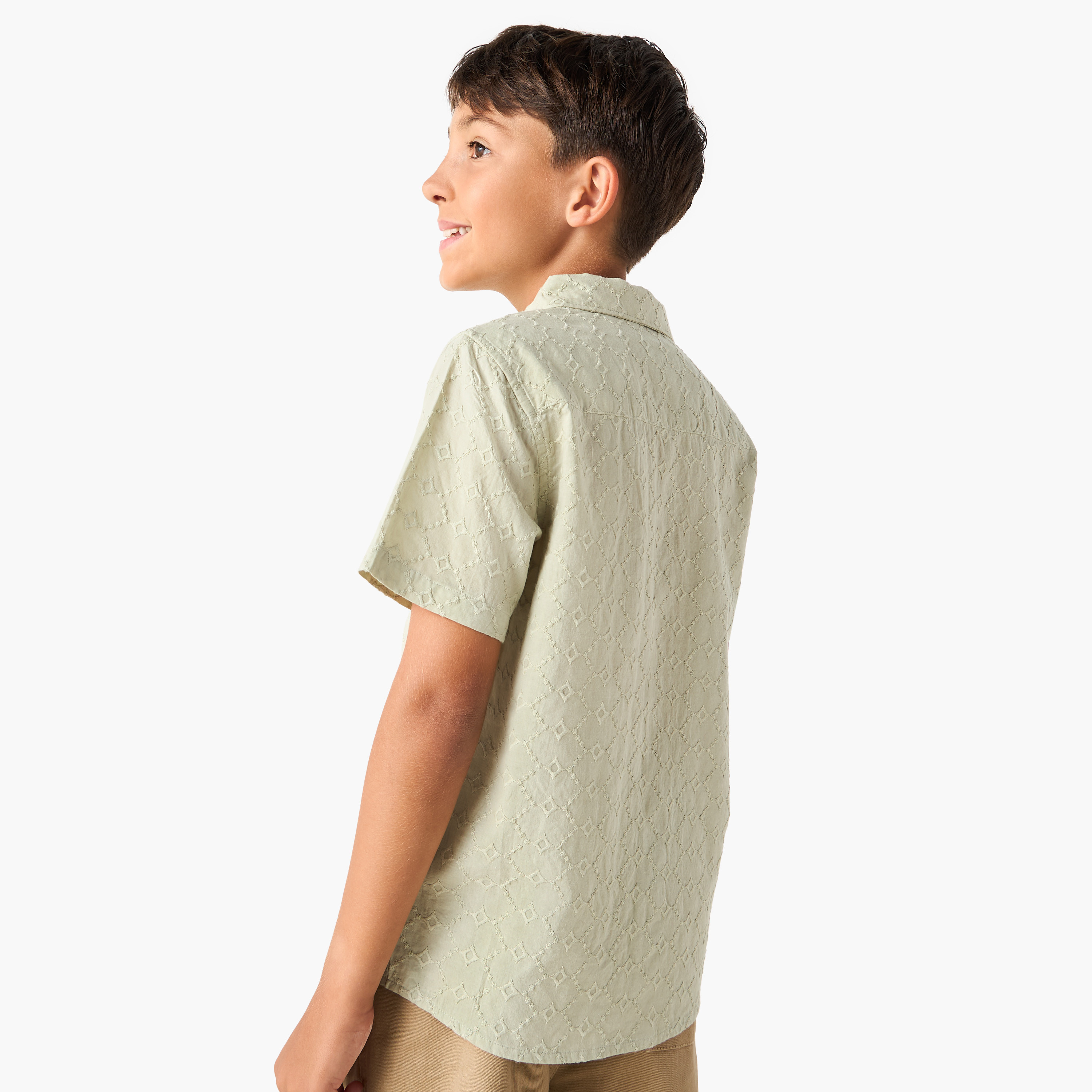 Juniors Embroidered Shirt with Collar and Short Sleeves-boys-clothing-shirts-image-3
