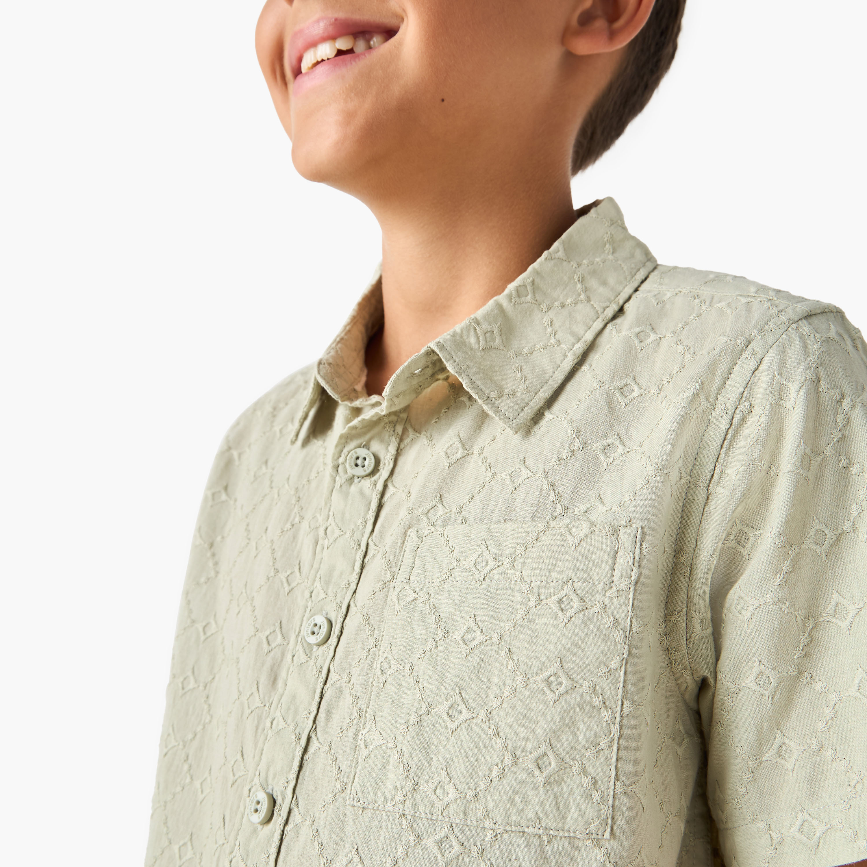 Juniors Embroidered Shirt with Collar and Short Sleeves-boys-clothing-shirts-image-4