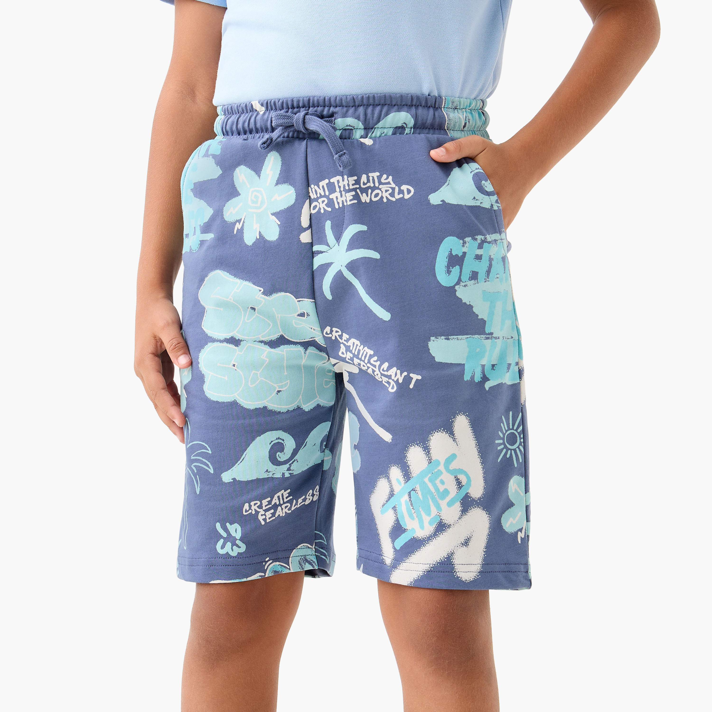 Juniors Printed Shorts with Pockets and Drawstring Closure-boys-clothing-bottoms-shorts-image-1