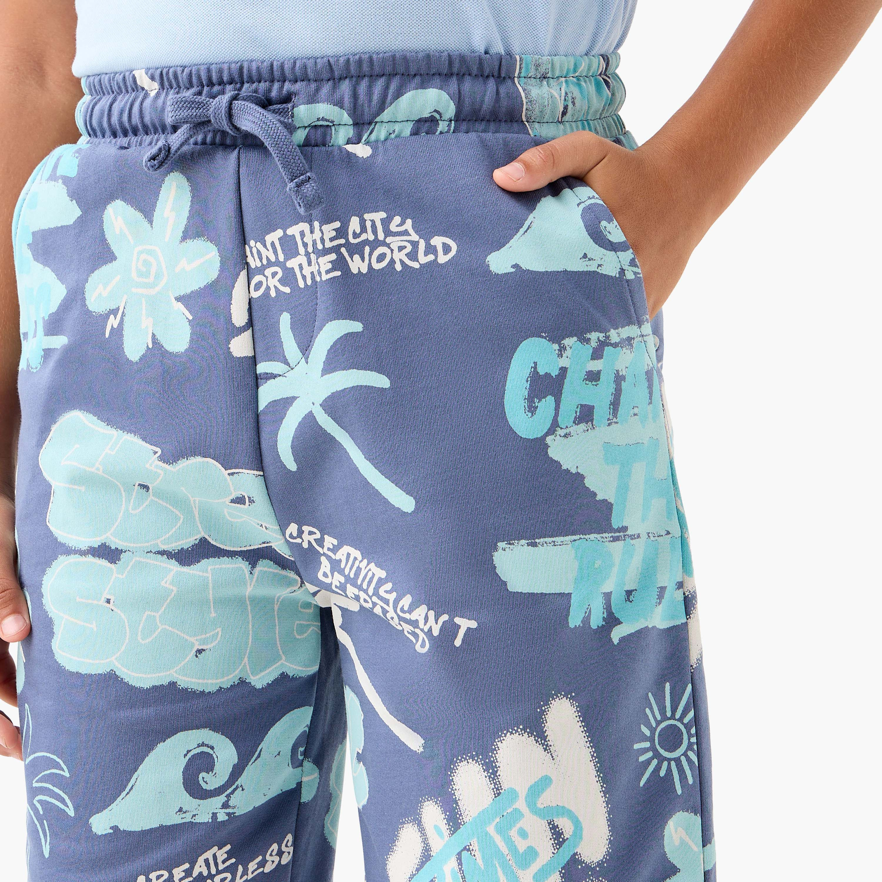 Juniors Printed Shorts with Pockets and Drawstring Closure-boys-clothing-bottoms-shorts-image-4