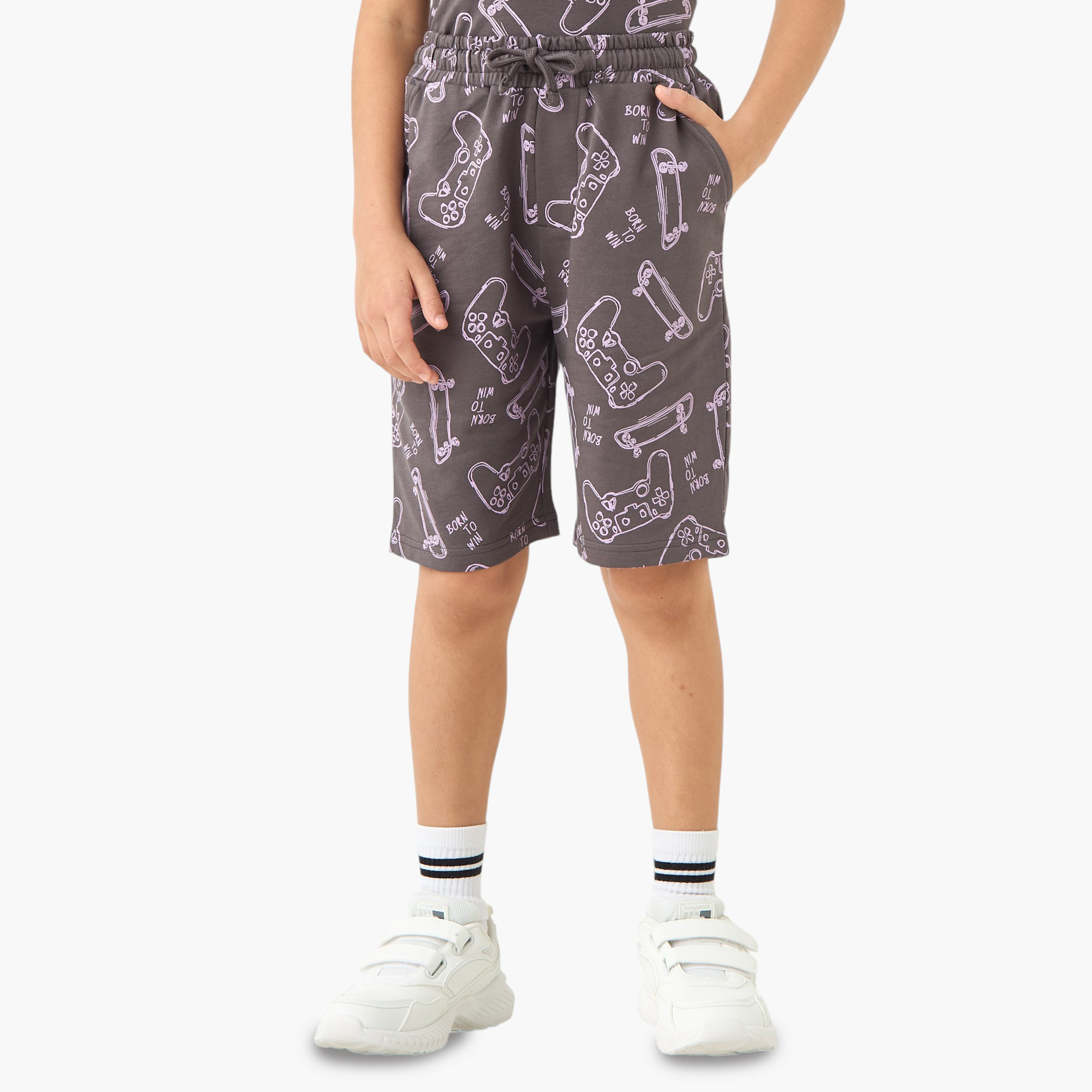 Juniors Gamer Print Shorts with Drawstring Closure and Pockets-boys-clothing-bottoms-shorts-image-1