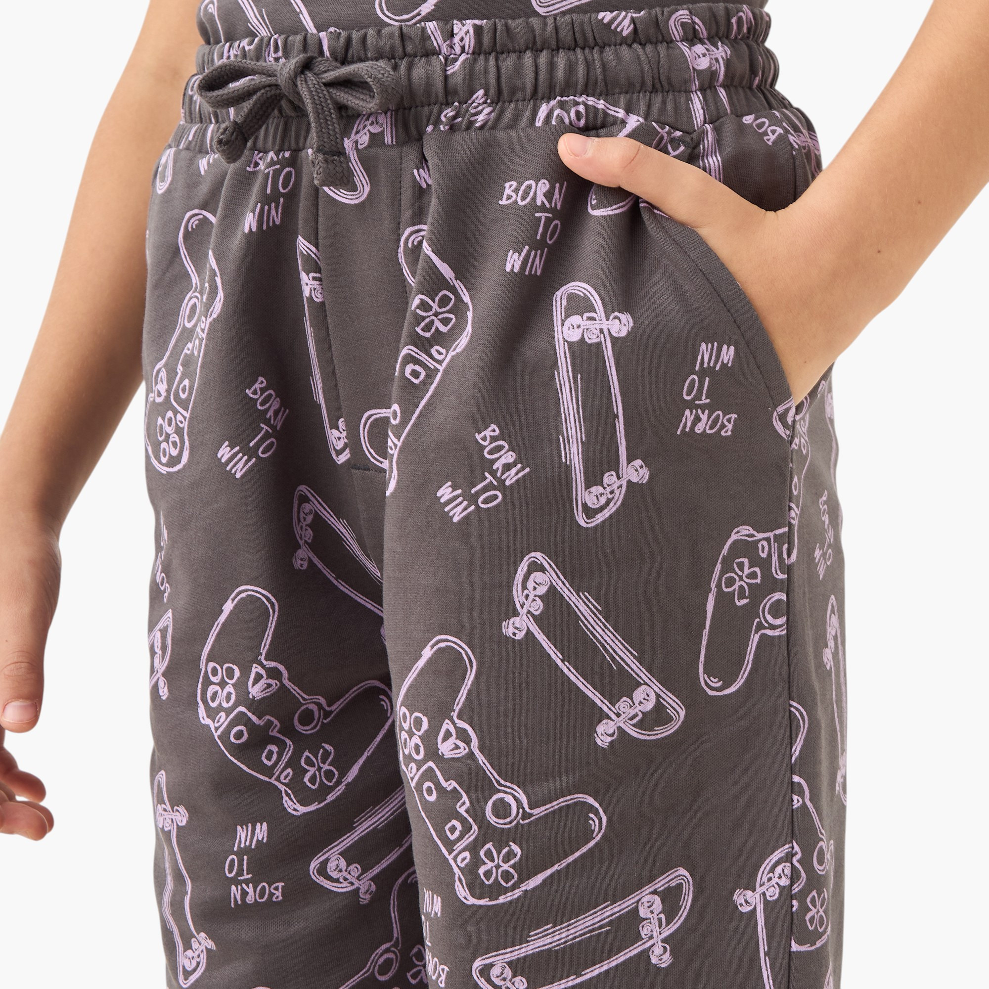 Juniors Gamer Print Shorts with Drawstring Closure and Pockets-boys-clothing-bottoms-shorts-image-4