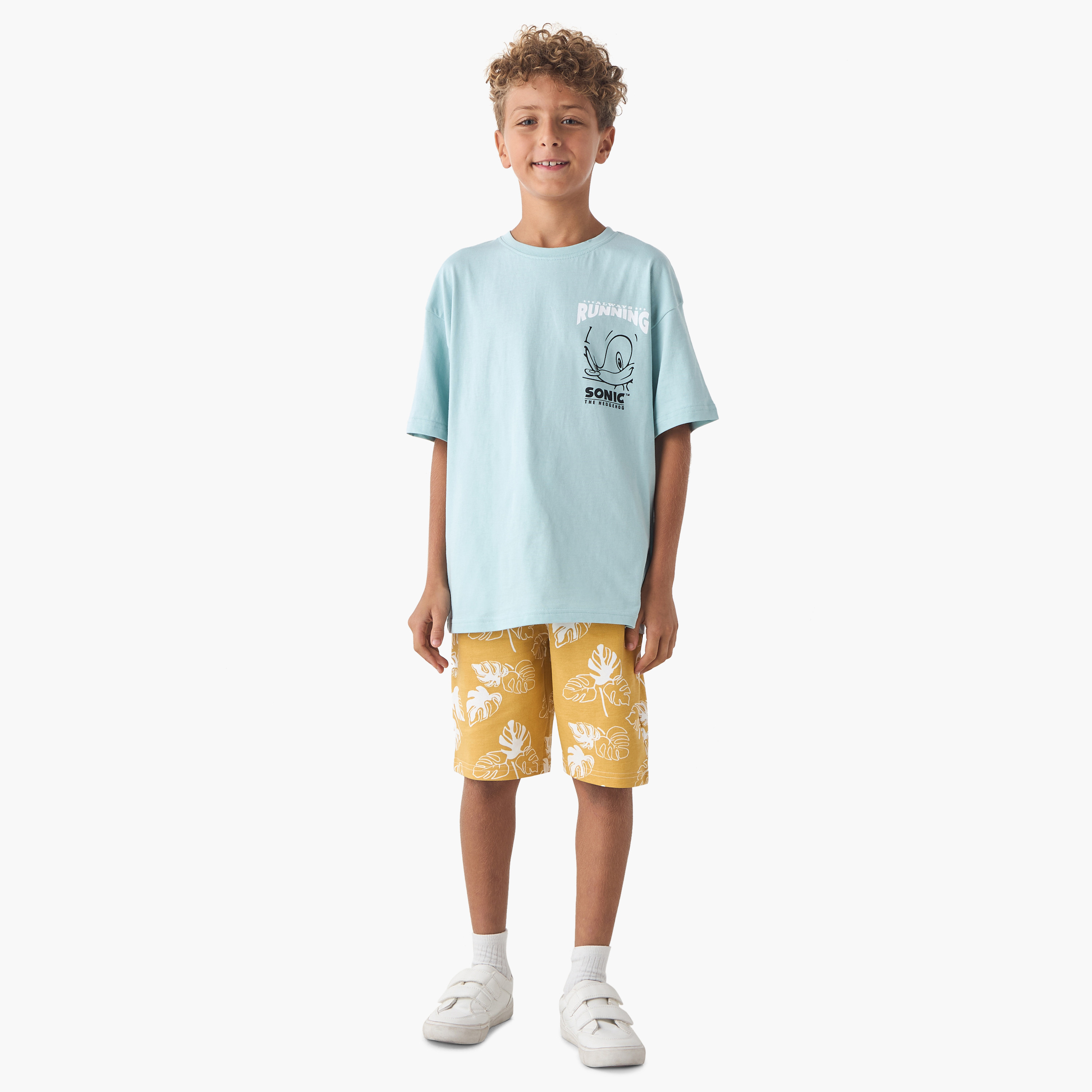 Juniors Leaf Print Shorts with Drawstring Closure and Pockets-boys-clothing-bottoms-shorts-image-2