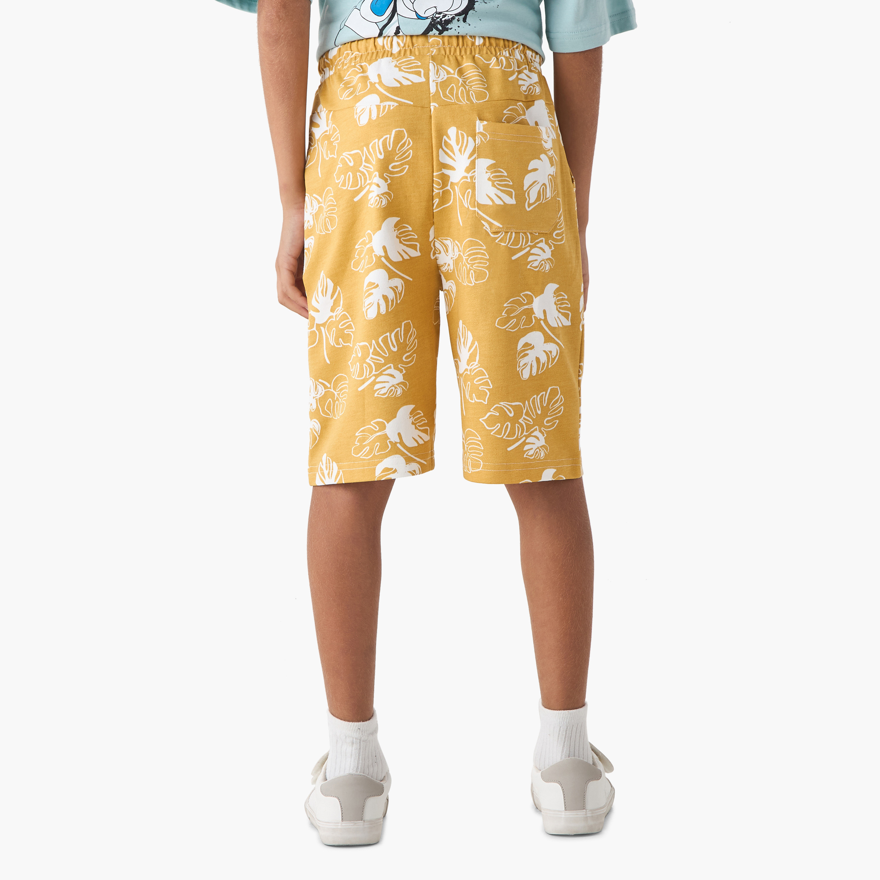 Juniors Leaf Print Shorts with Drawstring Closure and Pockets-boys-clothing-bottoms-shorts-image-3