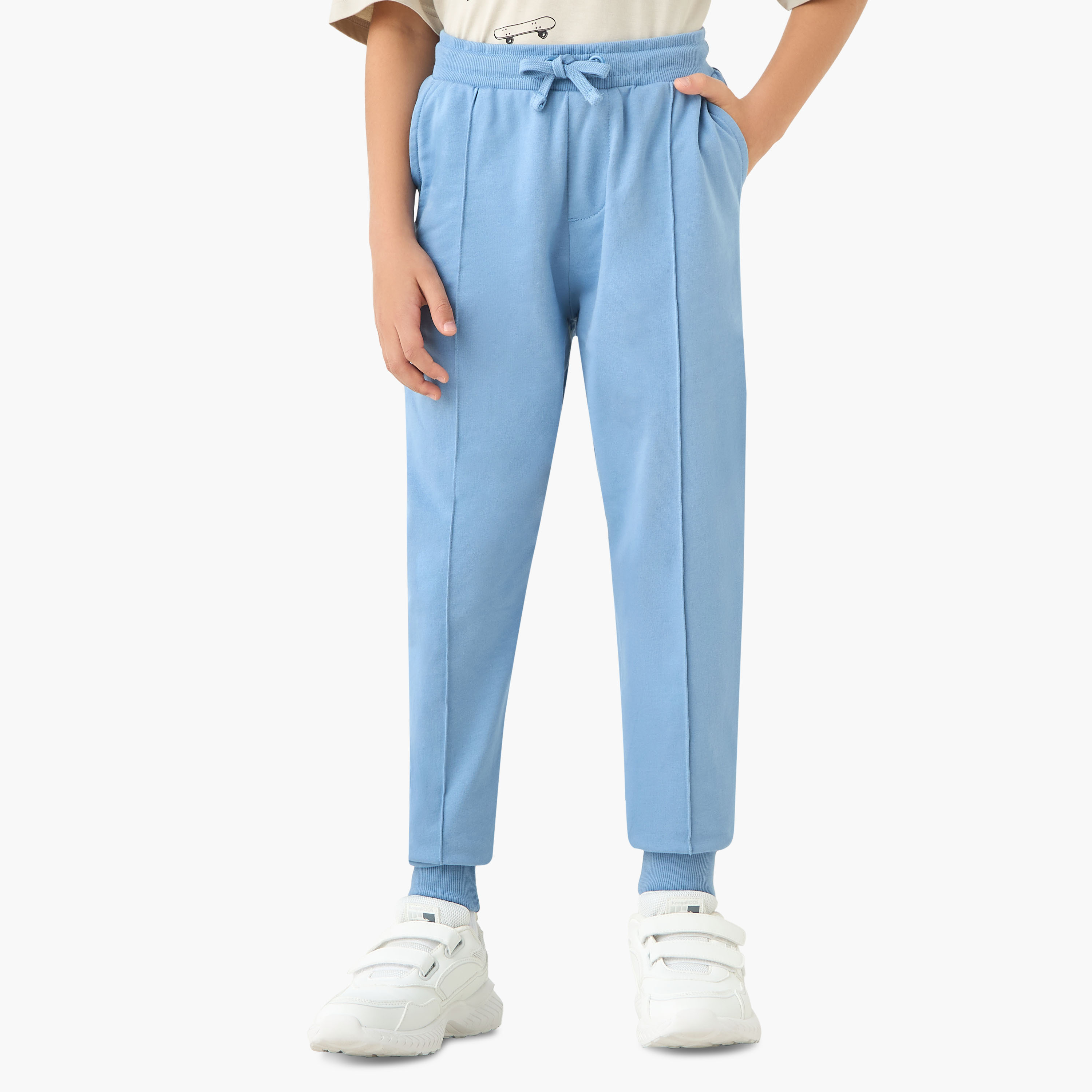 بنطلون رياضي سادة برباط إغلاق وجيوب من جونيورز-boys-clothing-bottoms-joggersandtrackpants-image-1