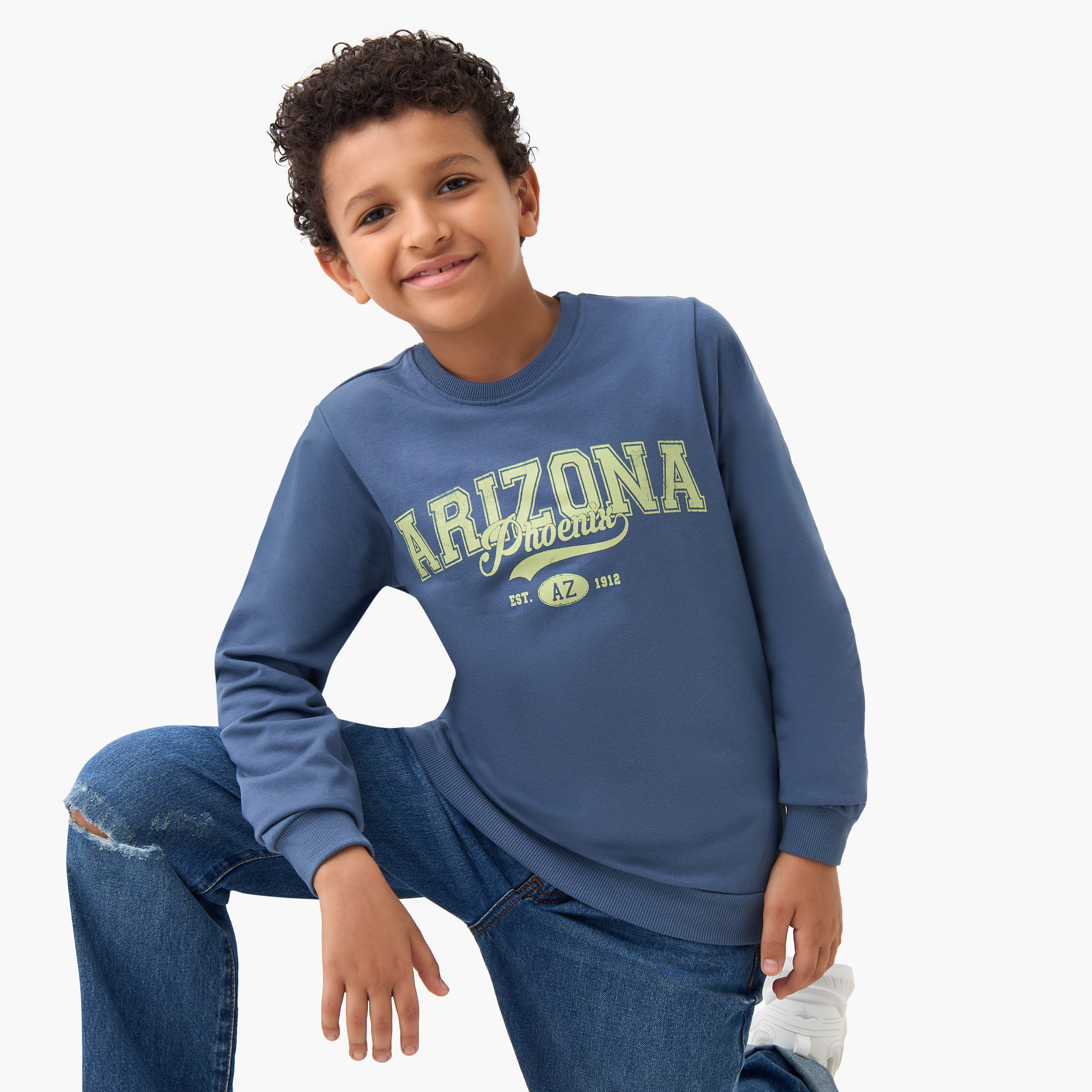 Juniors Printed Pullover with Crew Neck and Long Sleeves-boys-clothing-winterwear-sweatshirts-image-1
