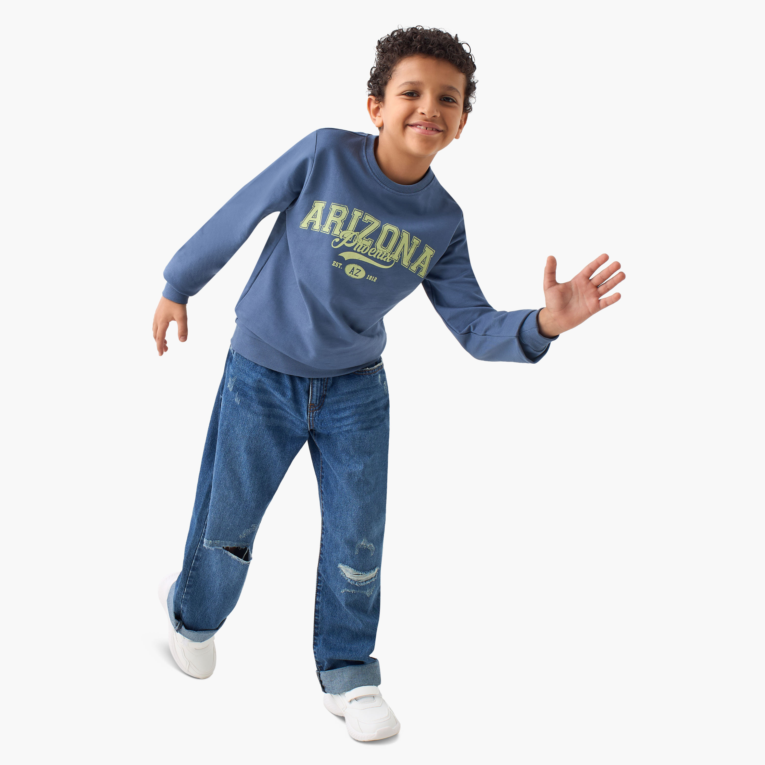 Juniors Printed Pullover with Crew Neck and Long Sleeves-boys-clothing-winterwear-sweatshirts-image-2
