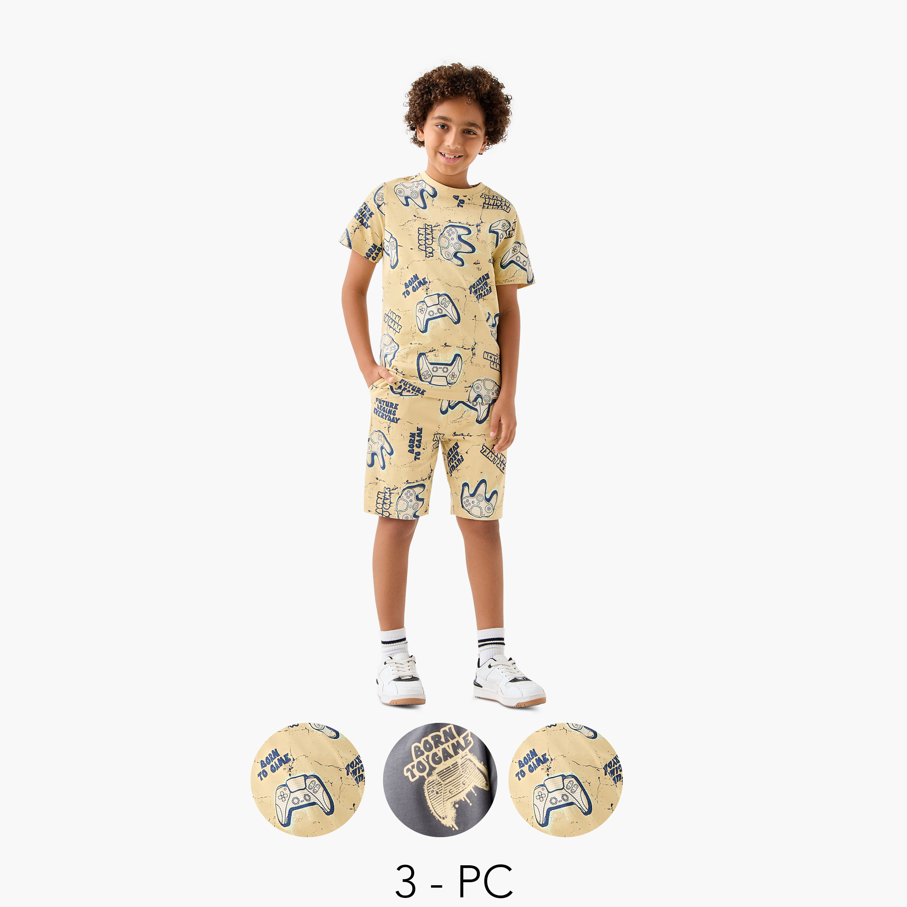 Juniors Gamer Print 3-Piece T-shirts and Shorts Set-boys-clothing-setsandcoords-image-1