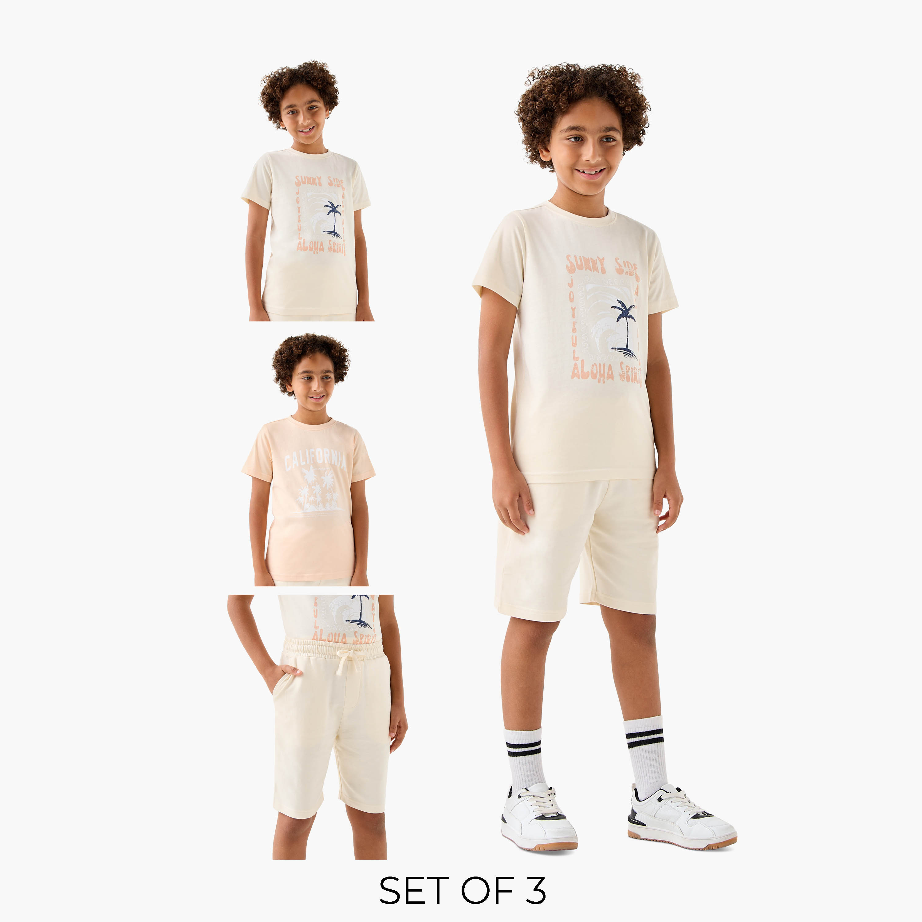Juniors Printed 3-Piece T-shirt and Elasticated Shorts Set-boys-clothing-setsandcoords-image-1